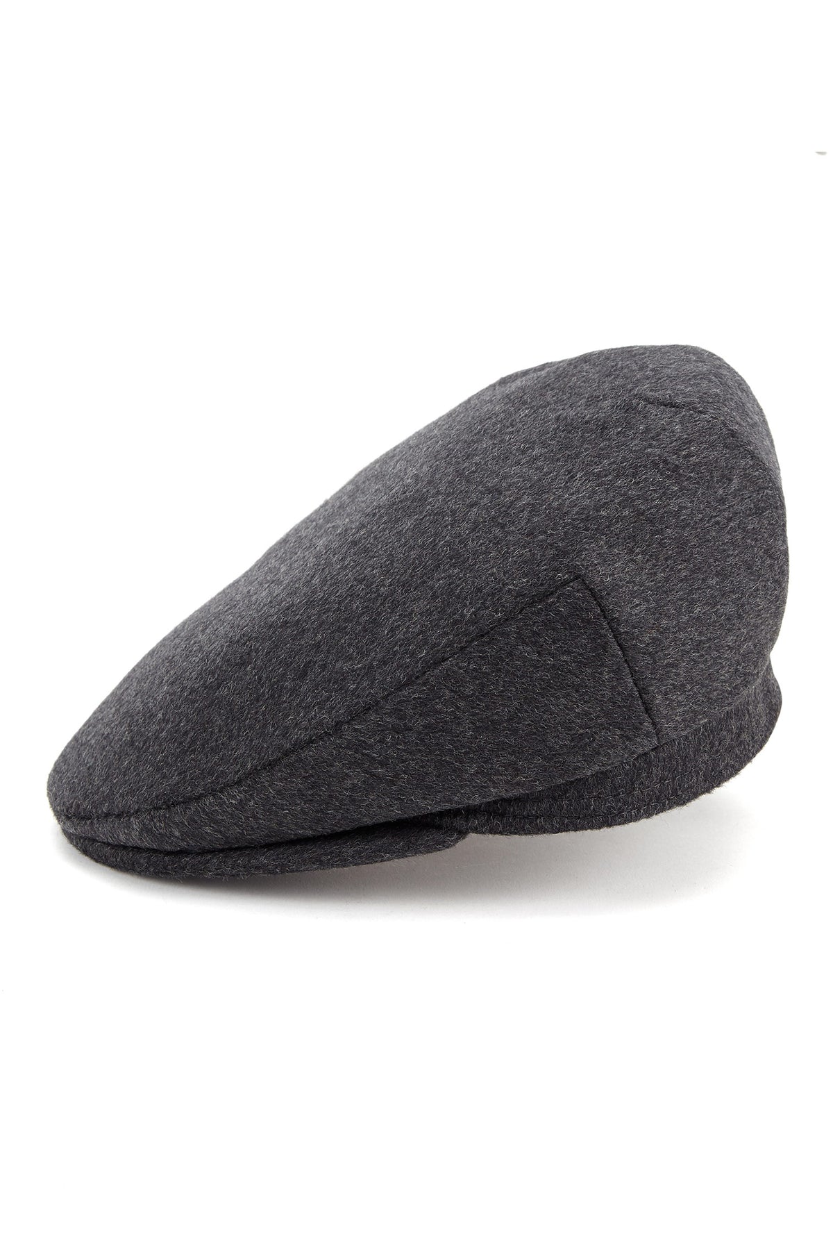 DARK GREY TWEED FLAT CAP WITH INTERNAL EAR FLAPS