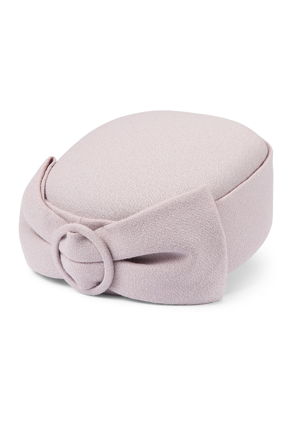Couture beige Wool Crepe Pillbox Hat with a back bow