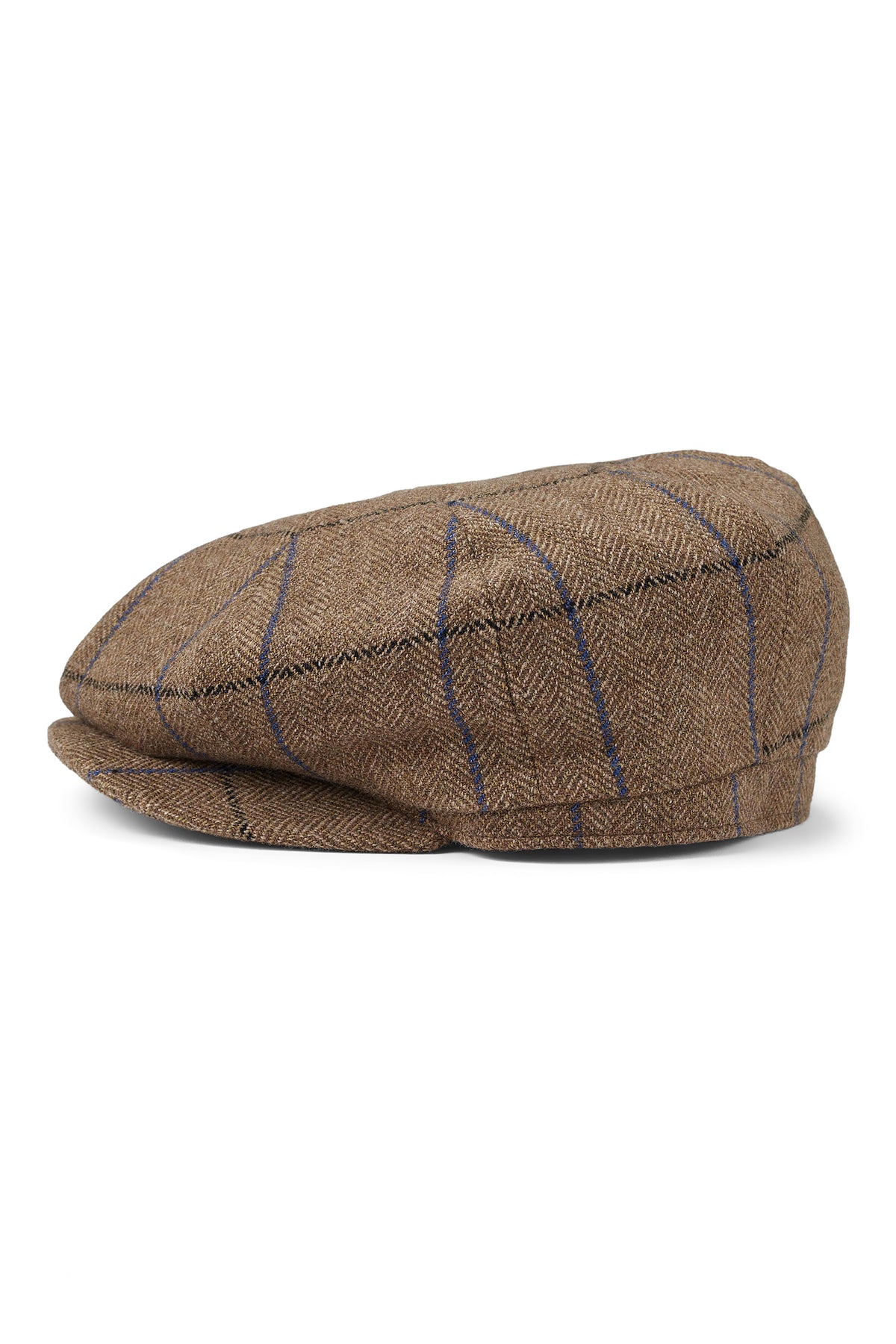 BROWN AND BLUE CHECK WOOL BAKERBOY CAP