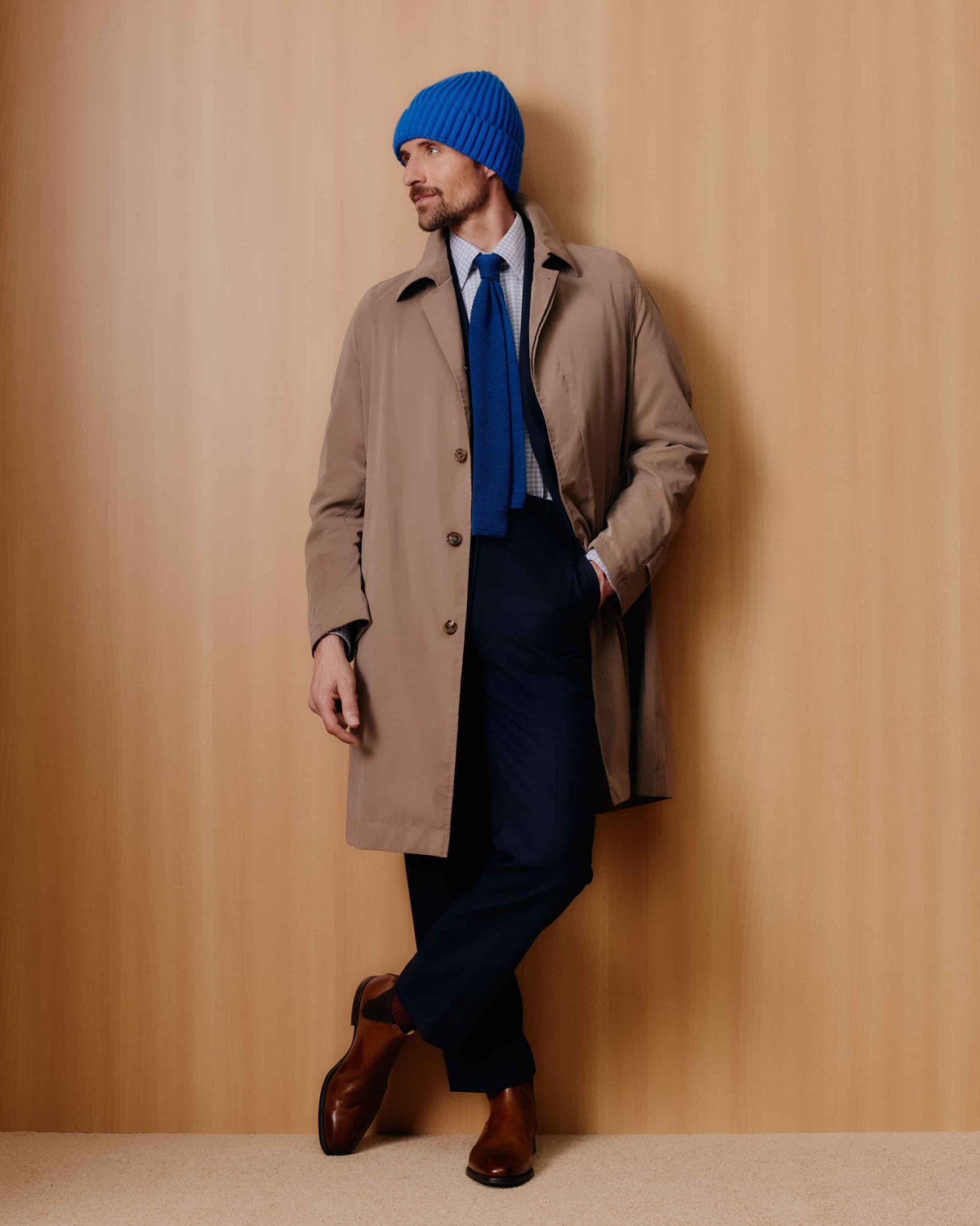 UNISEX BLUE CASHMERE RIBBED BEANIE