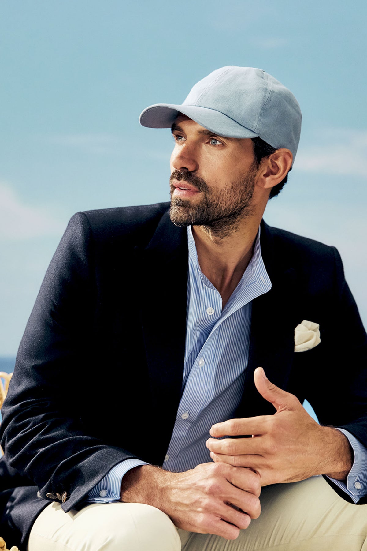 Light blue linen baseball cap