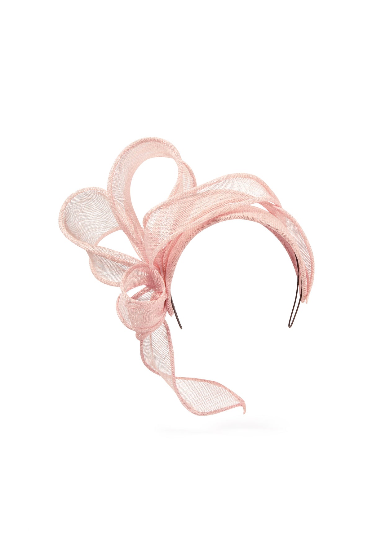 PINK SINAMAY COUTURE HEADBAND WITH PINK SWOOPING SINAMAY SWIRLS