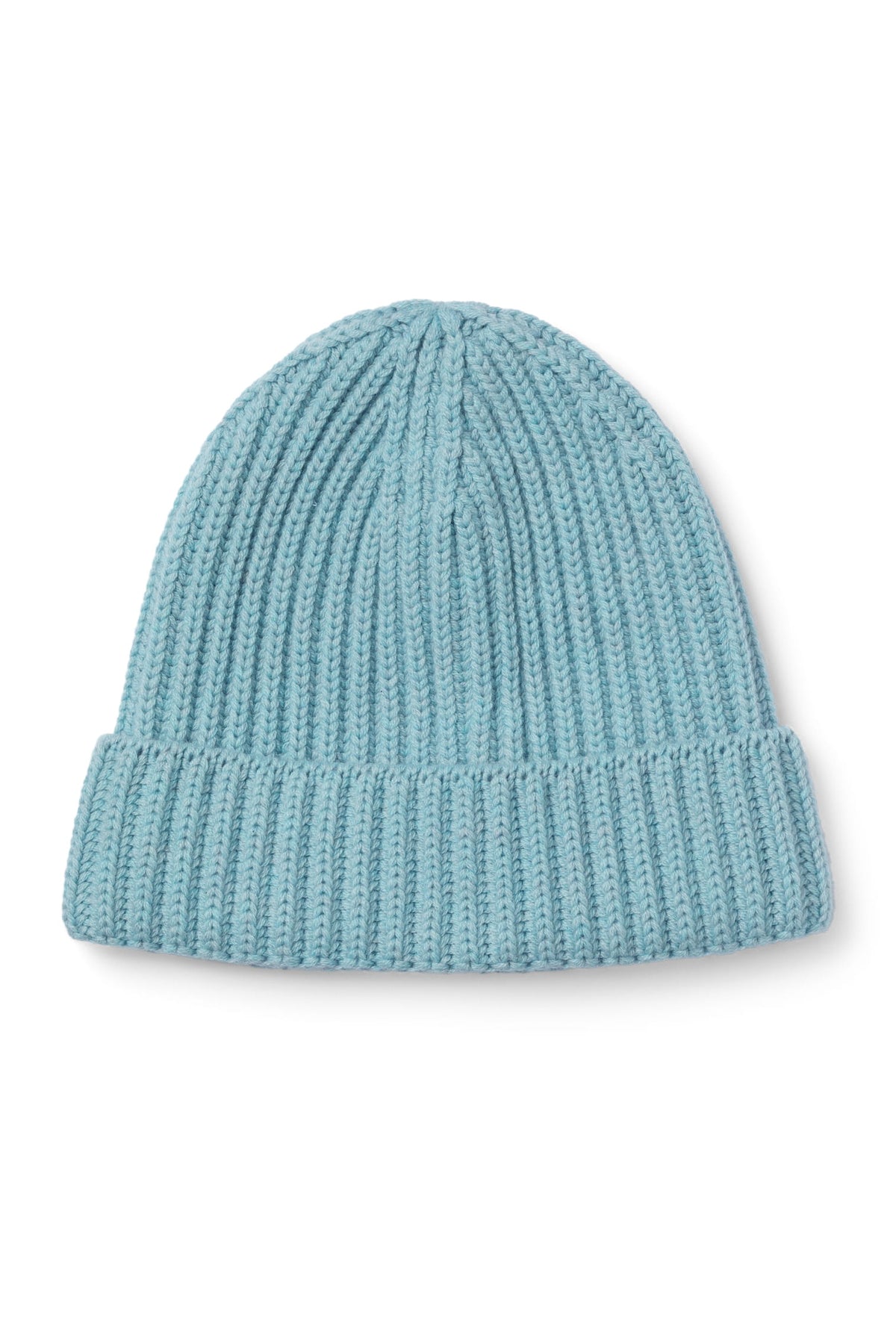 Unisex light blue ribbed knit cashmere beanie hat.
