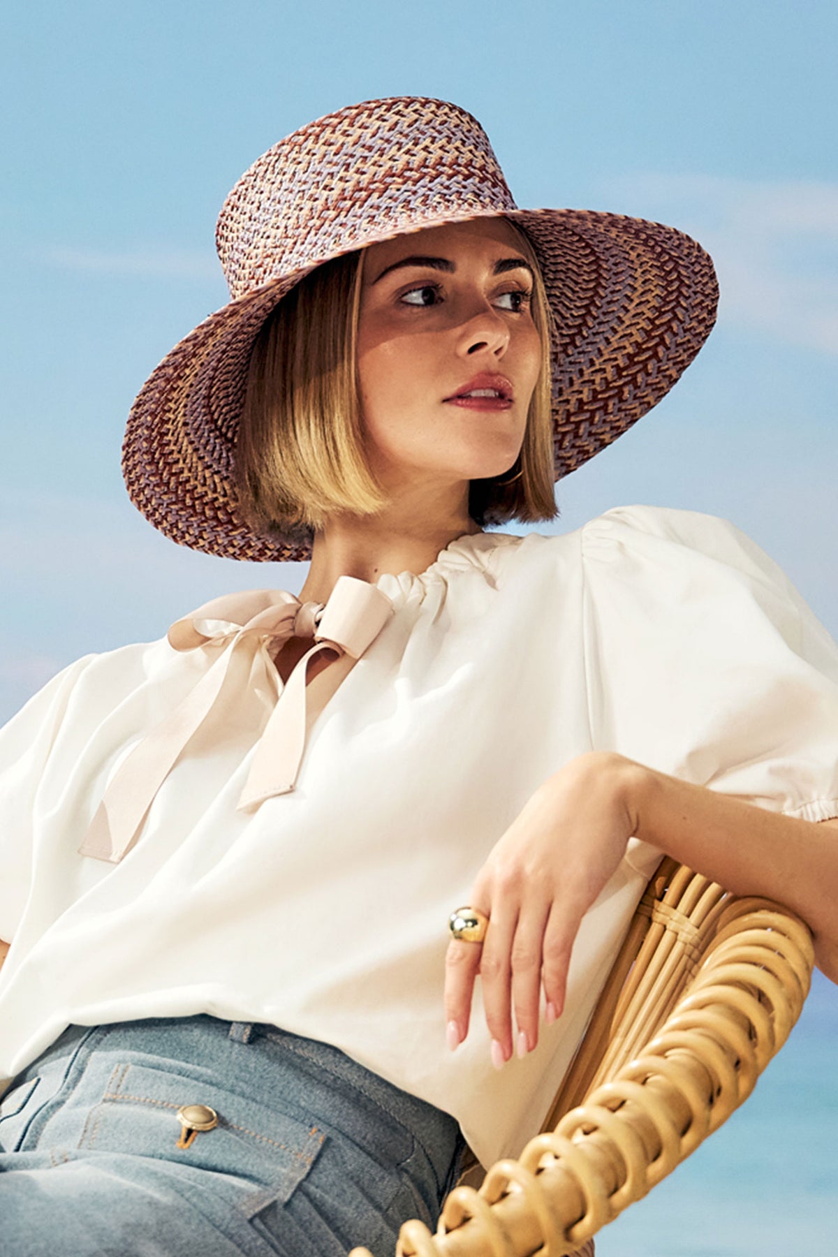 WOMEN'S STRAW BRAID 3 TONE FEDORA SUN HAT WITH OVERSIZED BRIM
