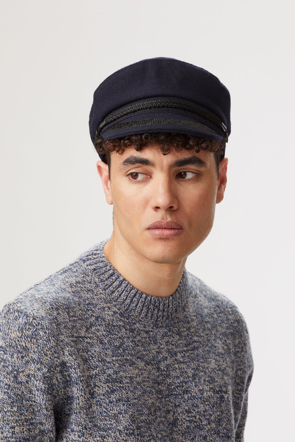 NAVY SHOWERPROOF WOOL SKIPPER CAP WITH BLACK BRAID DETAILING AND METAL ANCHOR EMBELLISHMENTS - Lock & Co. Hatters London UK