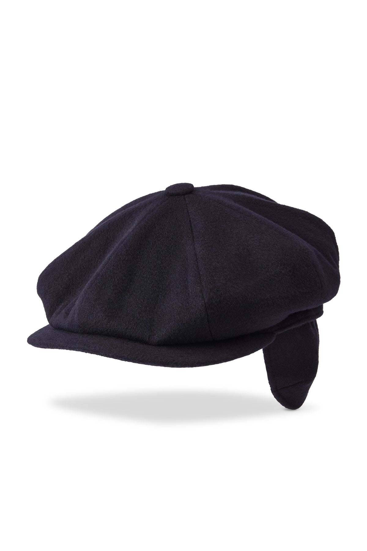 NAVY CASHMERE 8 PANEL BAKERBOY CAP WITH EAR FLAPS