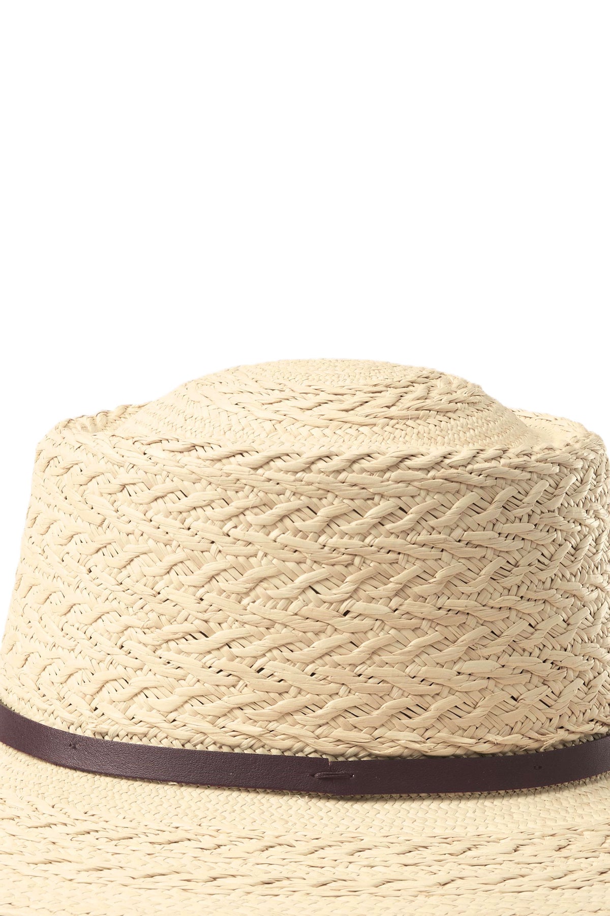 Pork Pie Panama Hat crown with a narrow deep brown leather band - Lock & Co. Hatters London UK