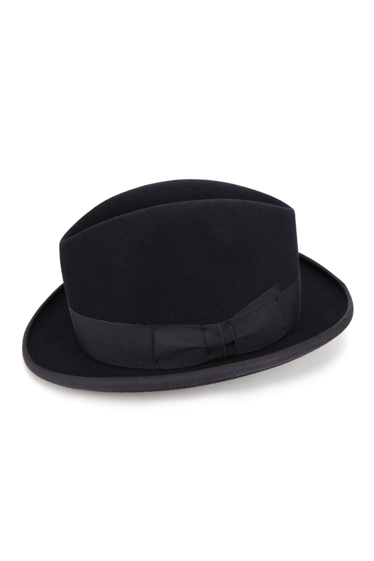 MEN'S NAVY RABBIT FUR FELT HOMBURG HAT WITH A NAVY GROSGRAIN BAND AND BOW - Lock & Co. Hatters London UK