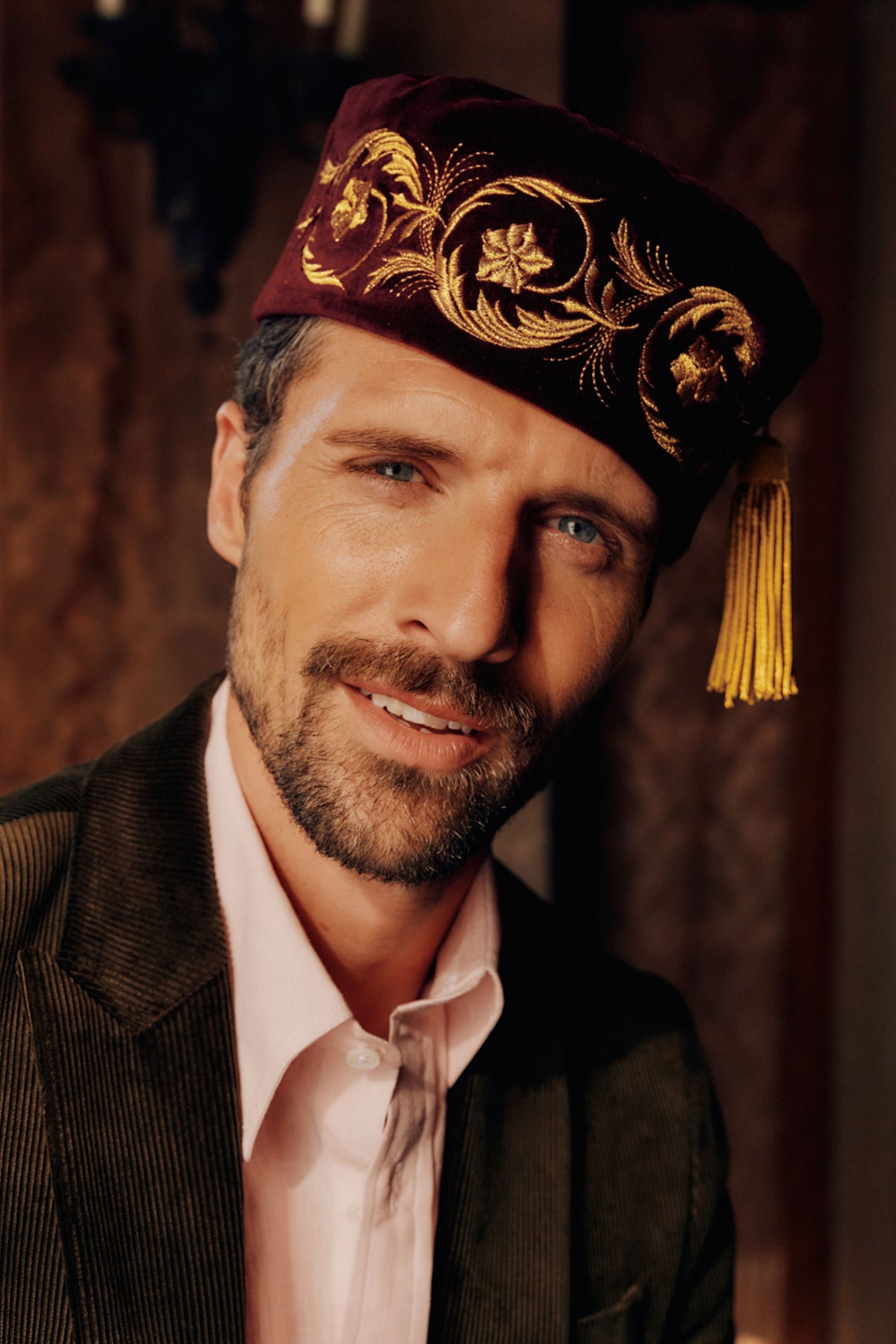 Burgundy Embroidered Smoking Cap