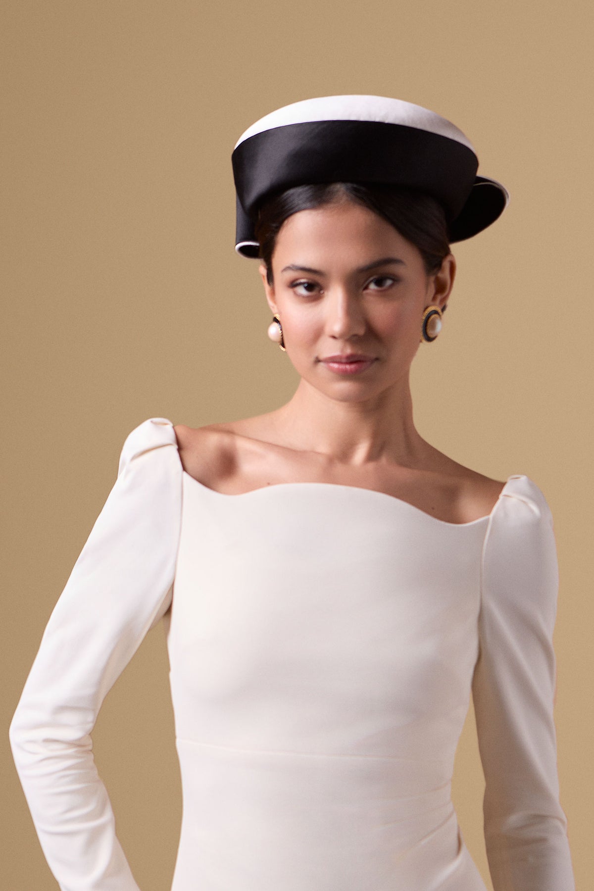 Black and white duchess satin pillbox hat