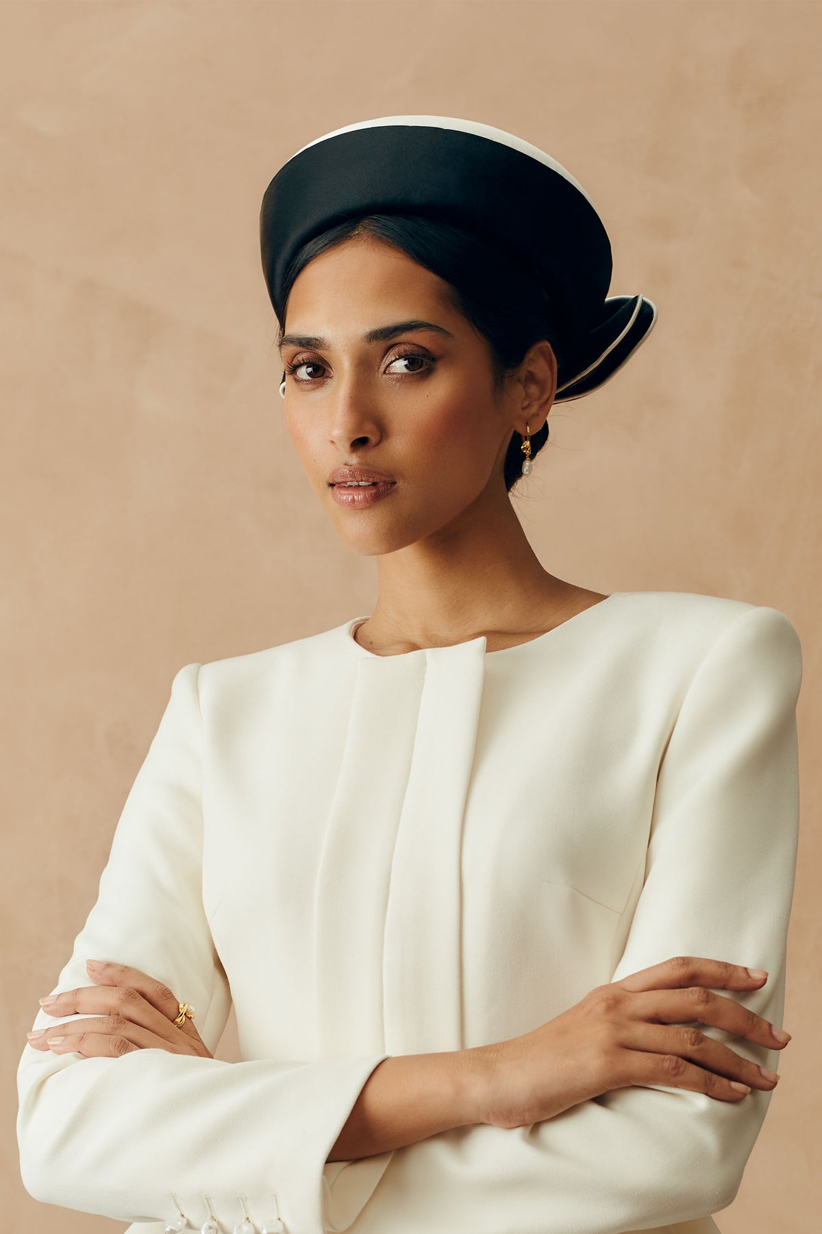 Black and white duchess satin pillbox