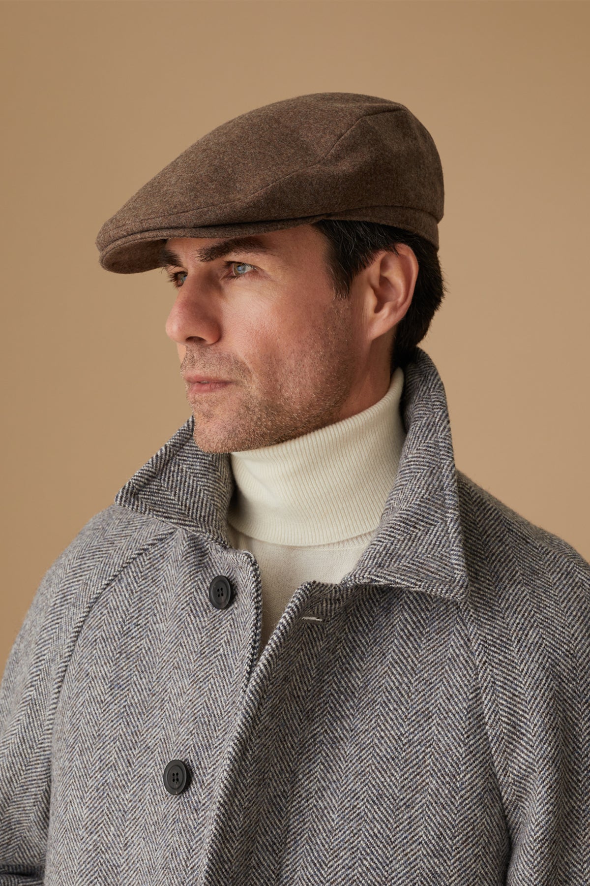 BROWN WOOL FLAT CAP