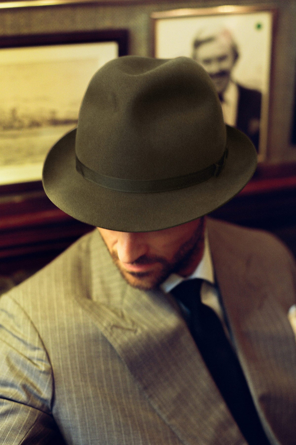 KHAKI GREEN ESCORIAL WOOL NARROW-BRIMMED TRILBY HAT FROM THE LOCK & CO. HATTERS X 007 BOND COLLECTION - Lock & Co. Hatters London UK