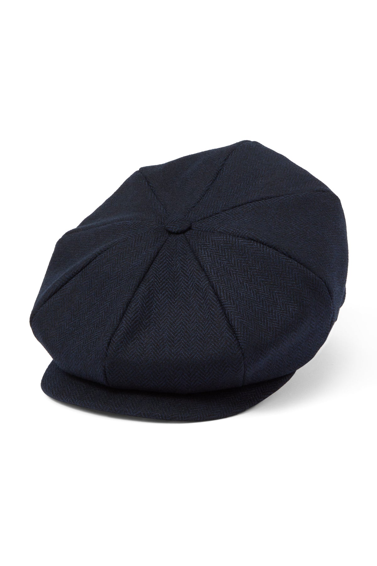 NAVY HERRINGBONE ESCORIAL WOOL BAKERBOY CAP FROM THE LOCK & CO. HATTERS X 007 BOND COLLECTION