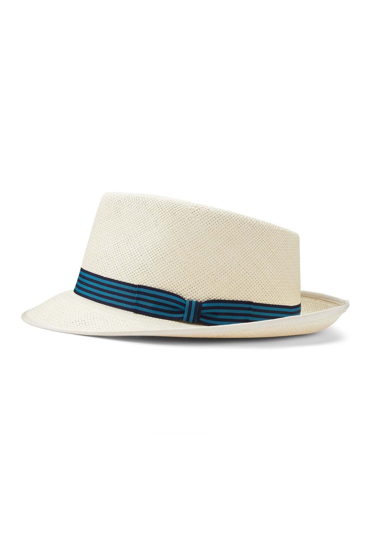 WHITE PANAMA HAT WITH A NAVY/BLUE STRIPED RIBBON - Lock & Co. Hatters London UK