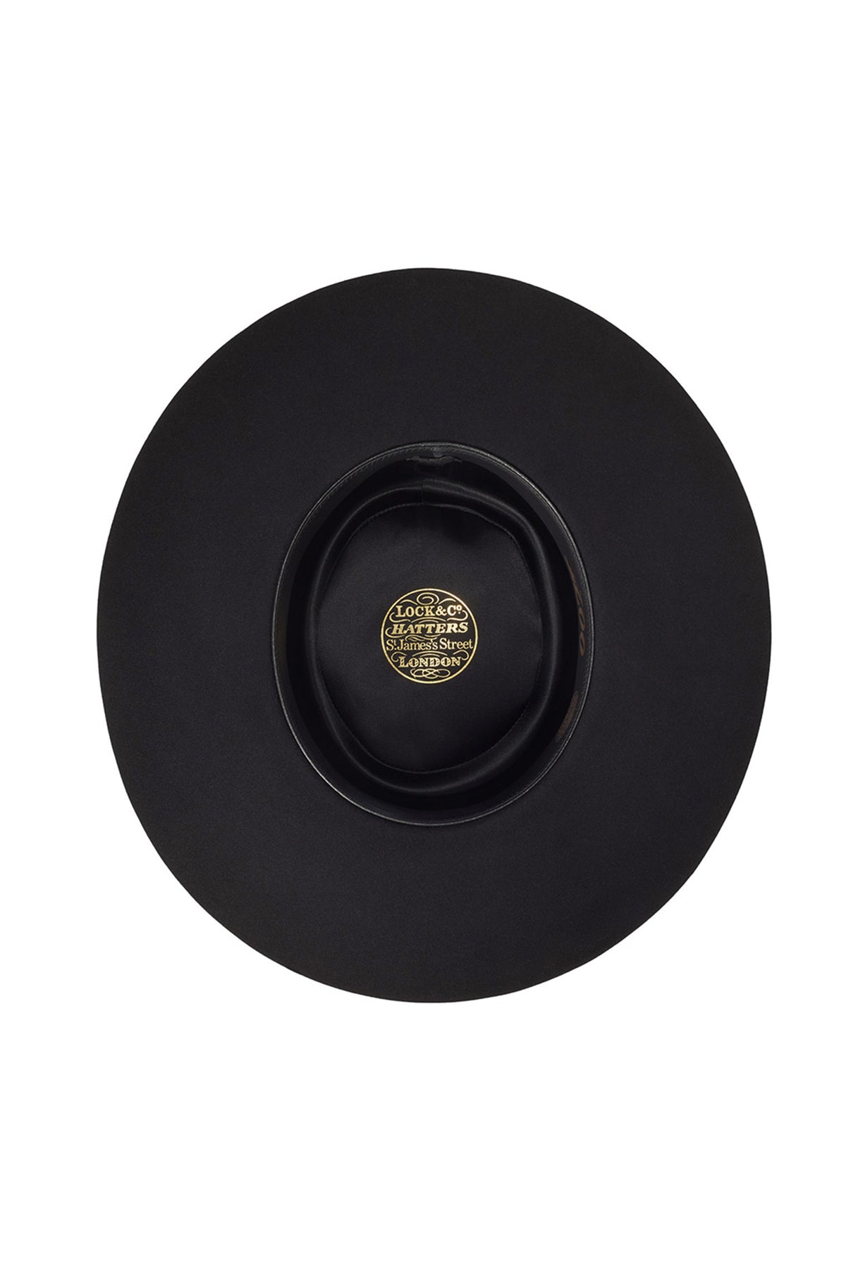 INSIDE OF BLACK ESCORIAL WOOL SQUARE-CROWNED FEDORA HAT FROM THE LOCK & CO. HATTERS X 007 BOND COLLECTION - Lock & Co. Hatters London UK