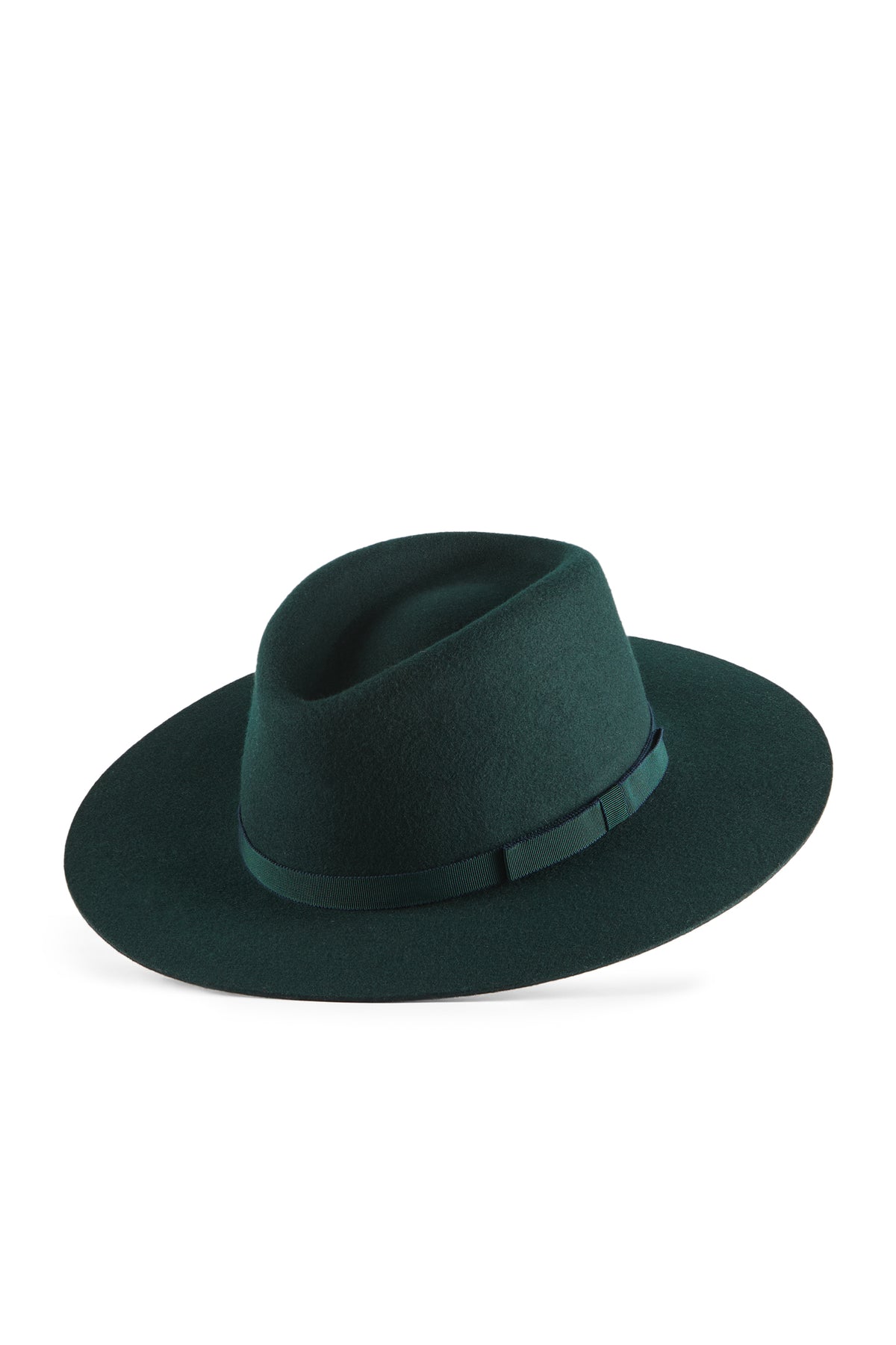 Dark Green Wool Wide Brim Fedora Hat
