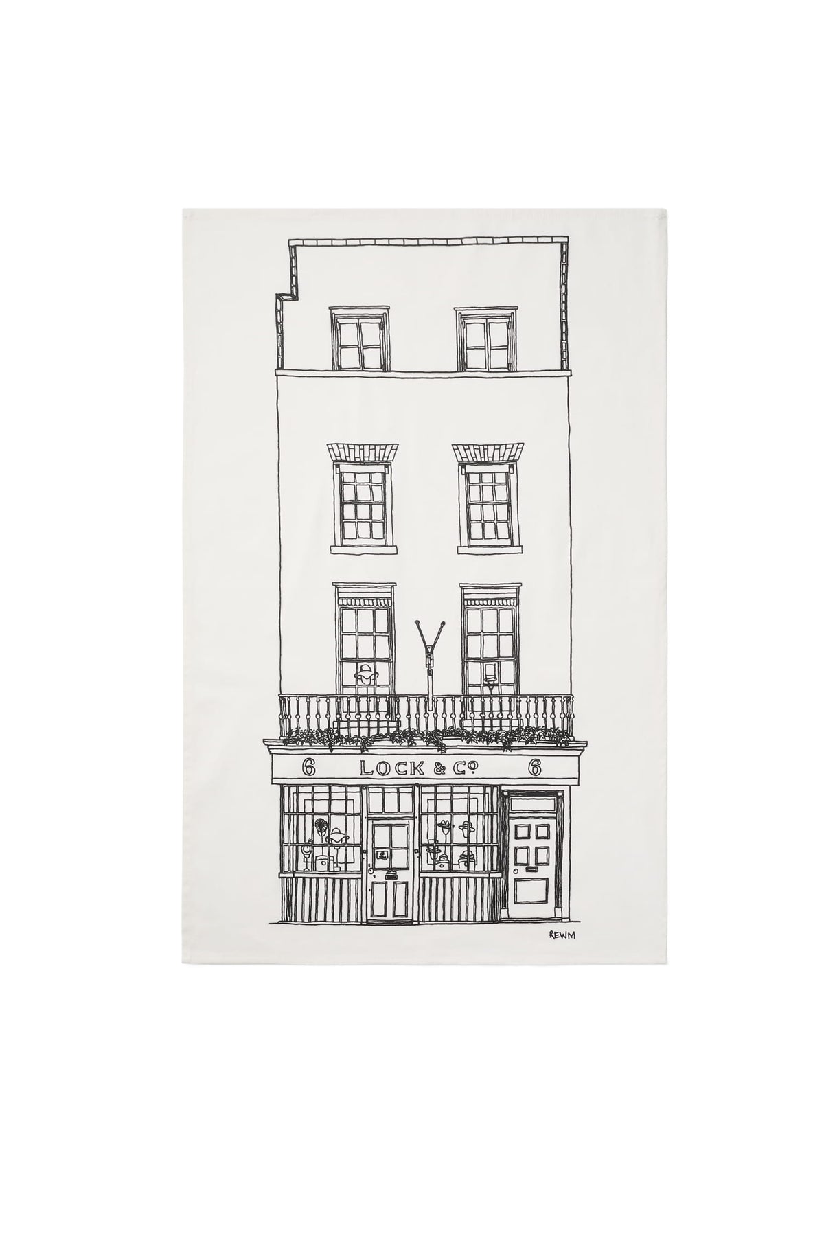 White Tea Towel with Lock & Co. Shop front design