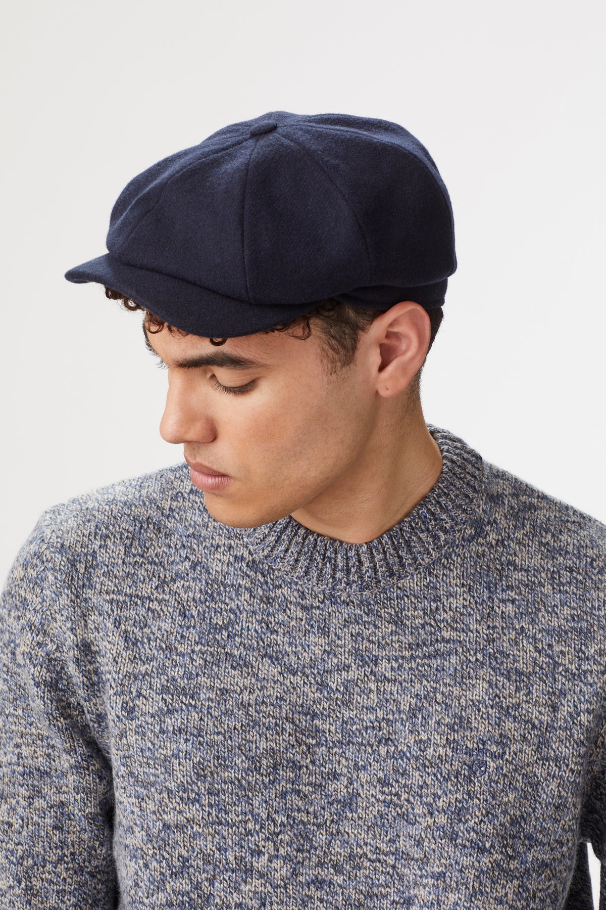 NAVY HERRINGBONE ESCORIAL WOOL BAKERBOY CAP FROM THE LOCK & CO. HATTERS X 007 BOND COLLECTION