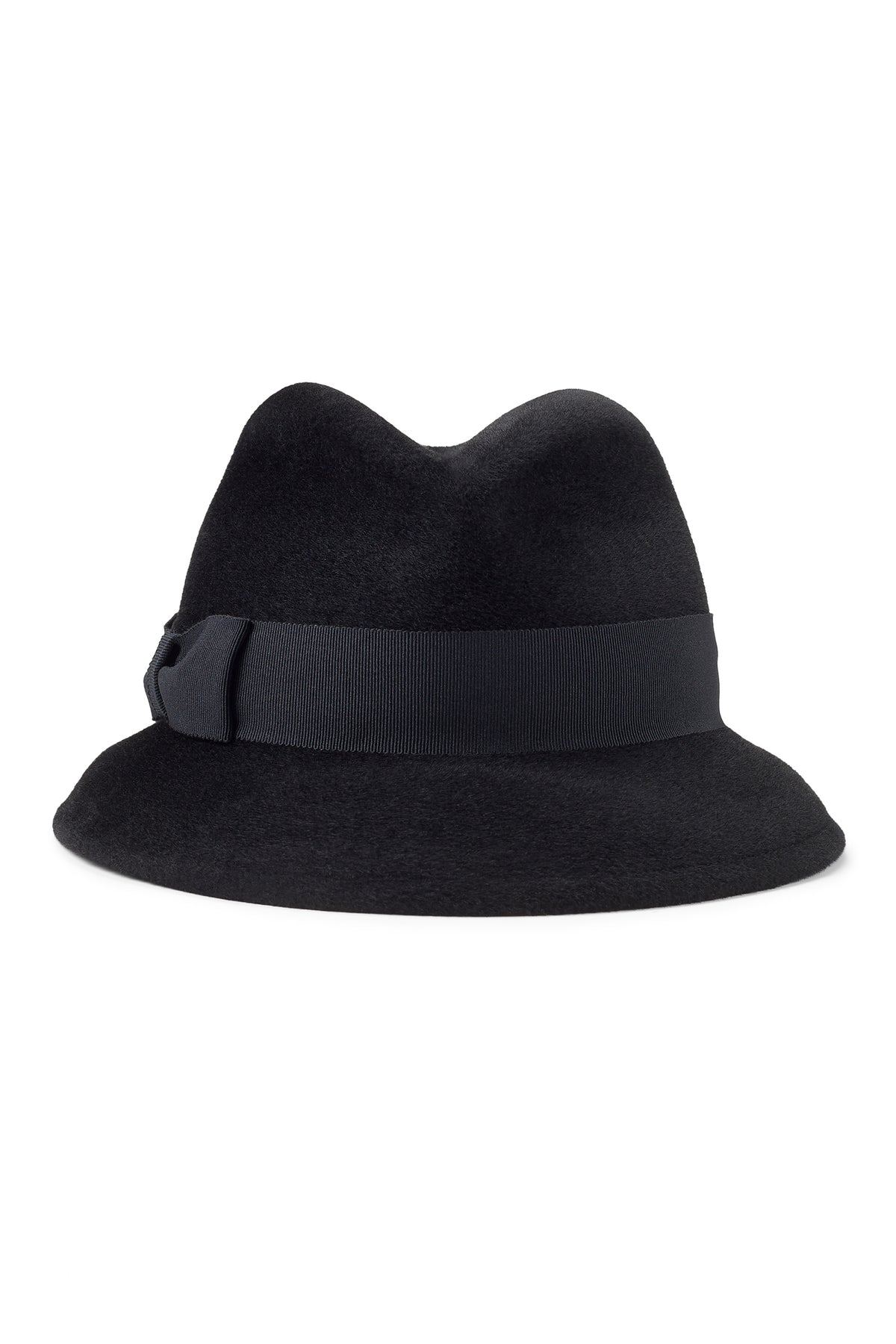 BLACK VELOUR FELT TRILBY HAT WITH BLACK BAND