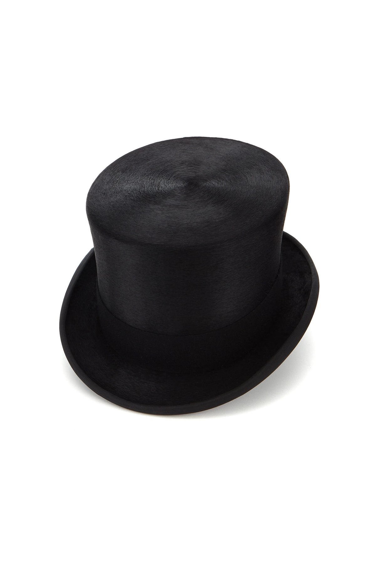 BLACK RABBIT FUR FELT TOP HAT WITH BLACK GROSGRAIN BAND