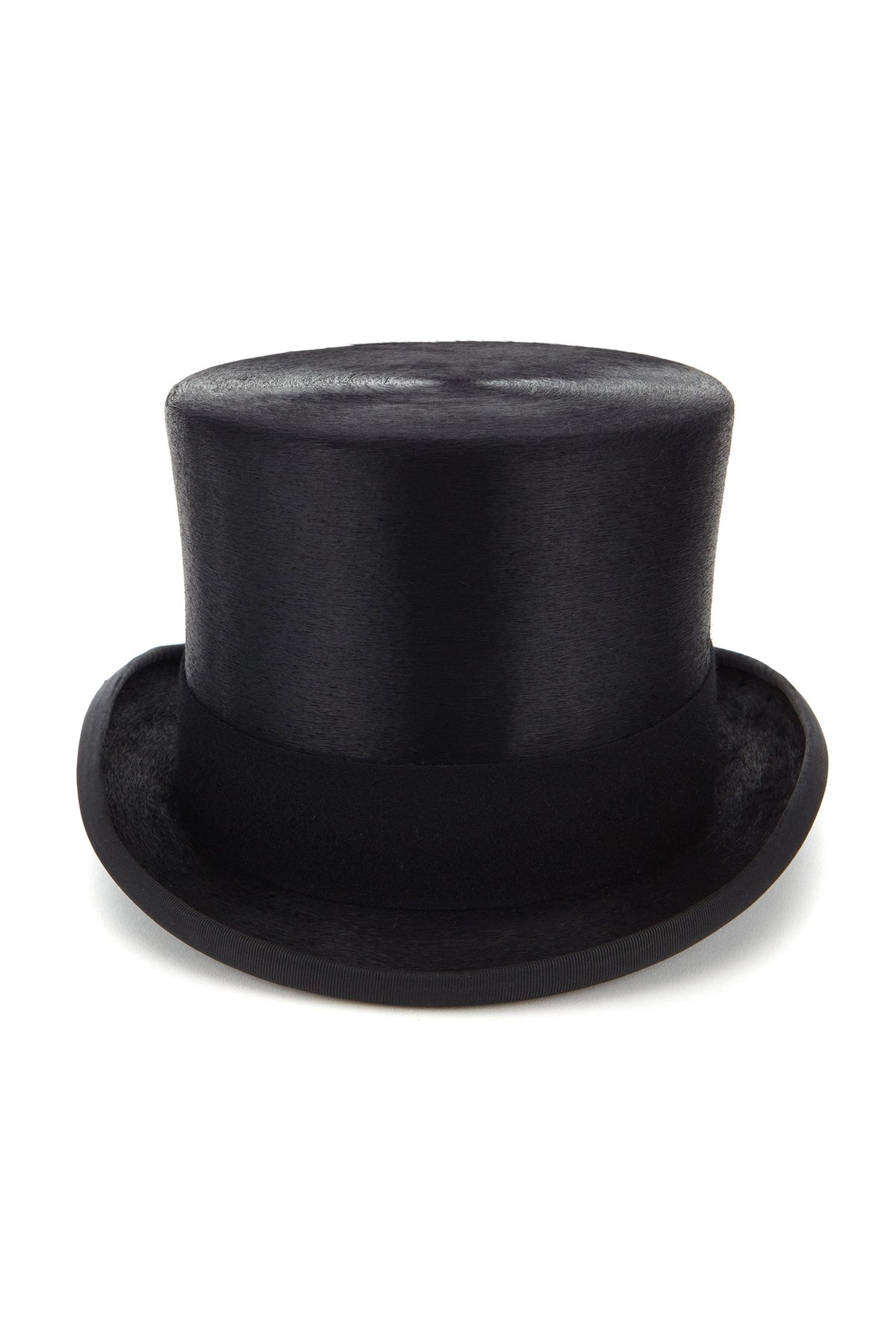 BLACK RABBIT FUR FELT TOP HAT WITH BLACK GROSGRAIN BAND