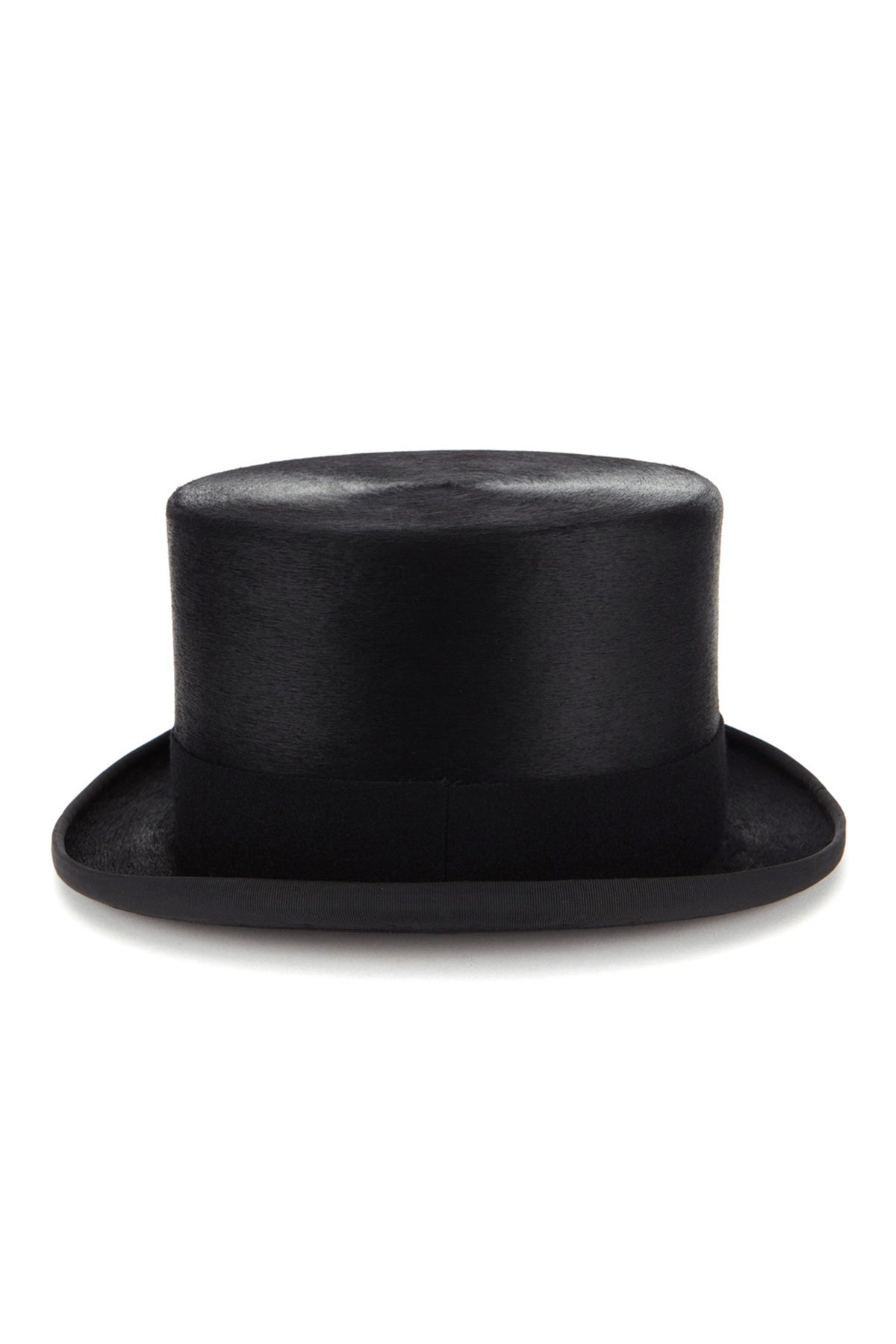 BLACK RABBIT FUR FELT TOP HAT WITH BLACK GROSGRAIN BAND