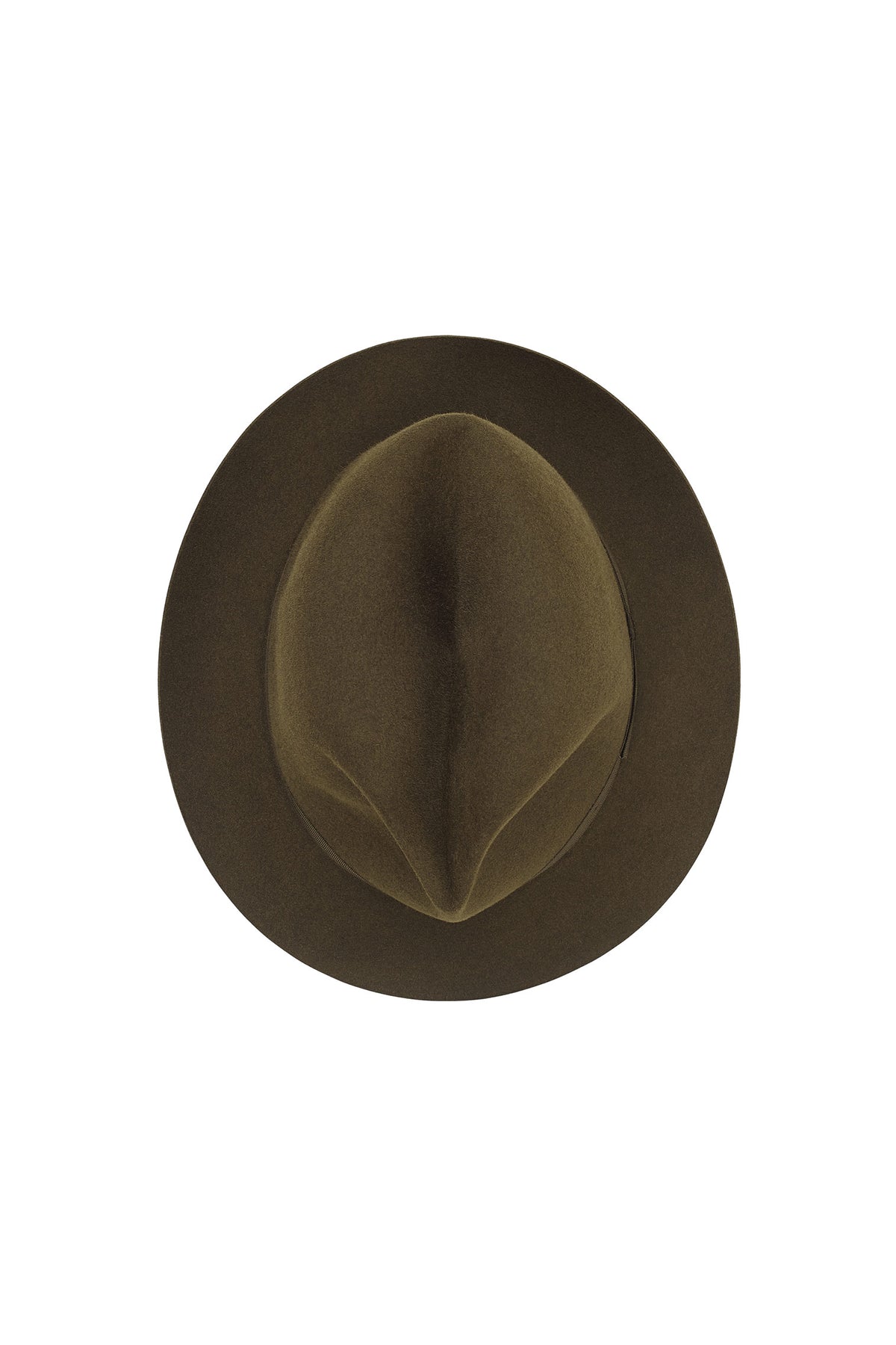 MEN'S KHAKI / OLIVE GREEN RABBIT FUR FELT NARROW-BRIMMED TRILBY HAT WITH A NARROW OLIVE GREEN BAND AND BOW