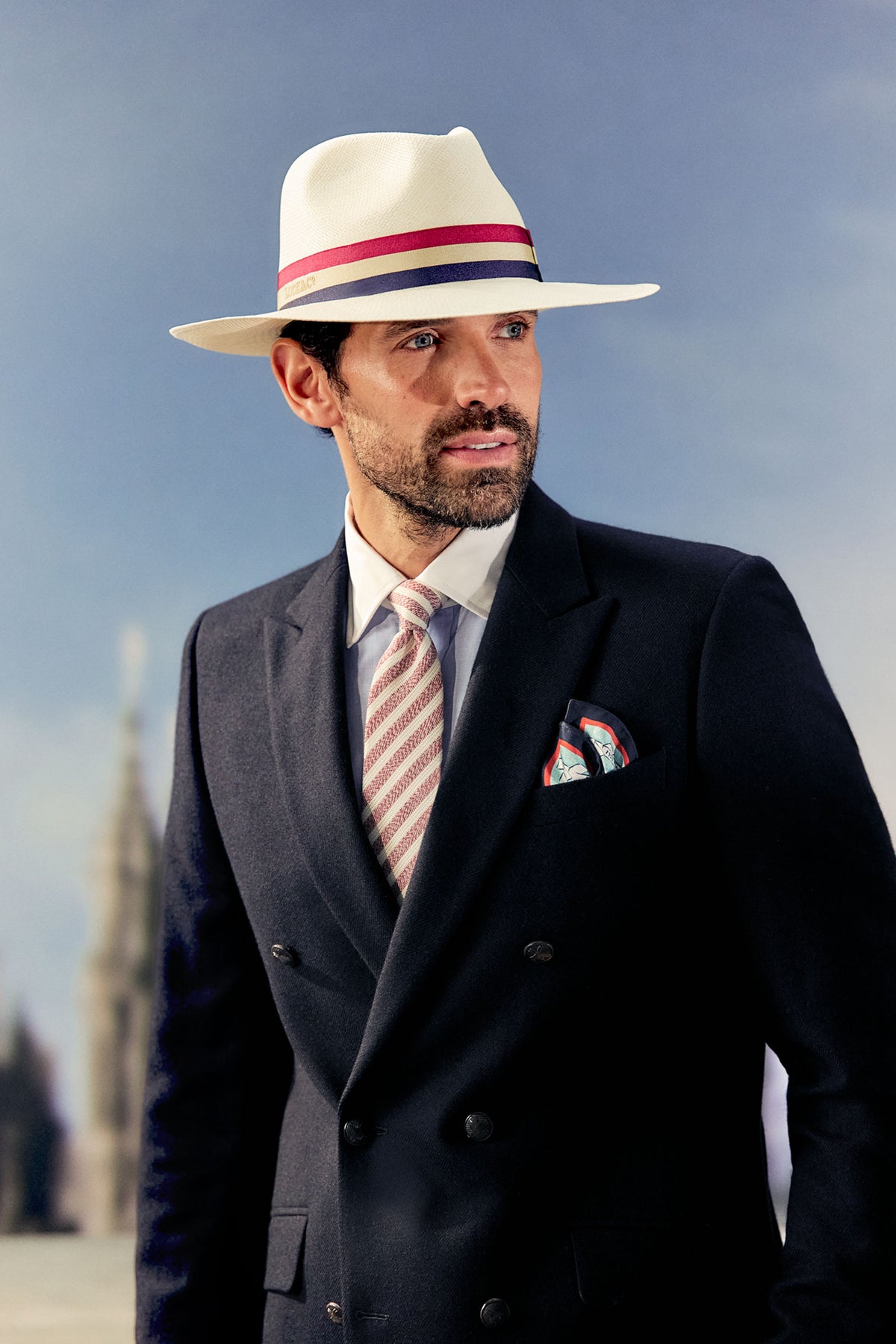 WIDE-BRIMMED PANAMA HAT WITH LOCK HOUSE-COLOURS FINE GROSGRAIN RIBBON AND BOW