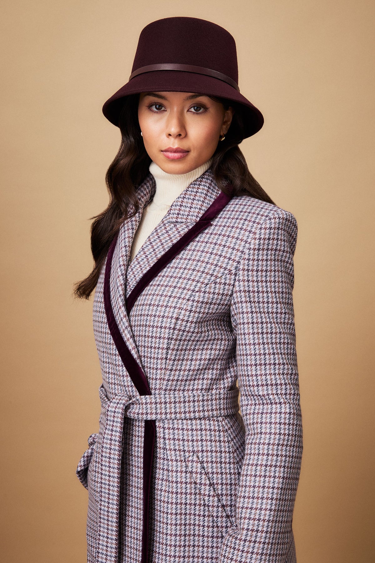 Burgundy wool bucket hat with a leather trim - Lock & Co. Hatters London UK