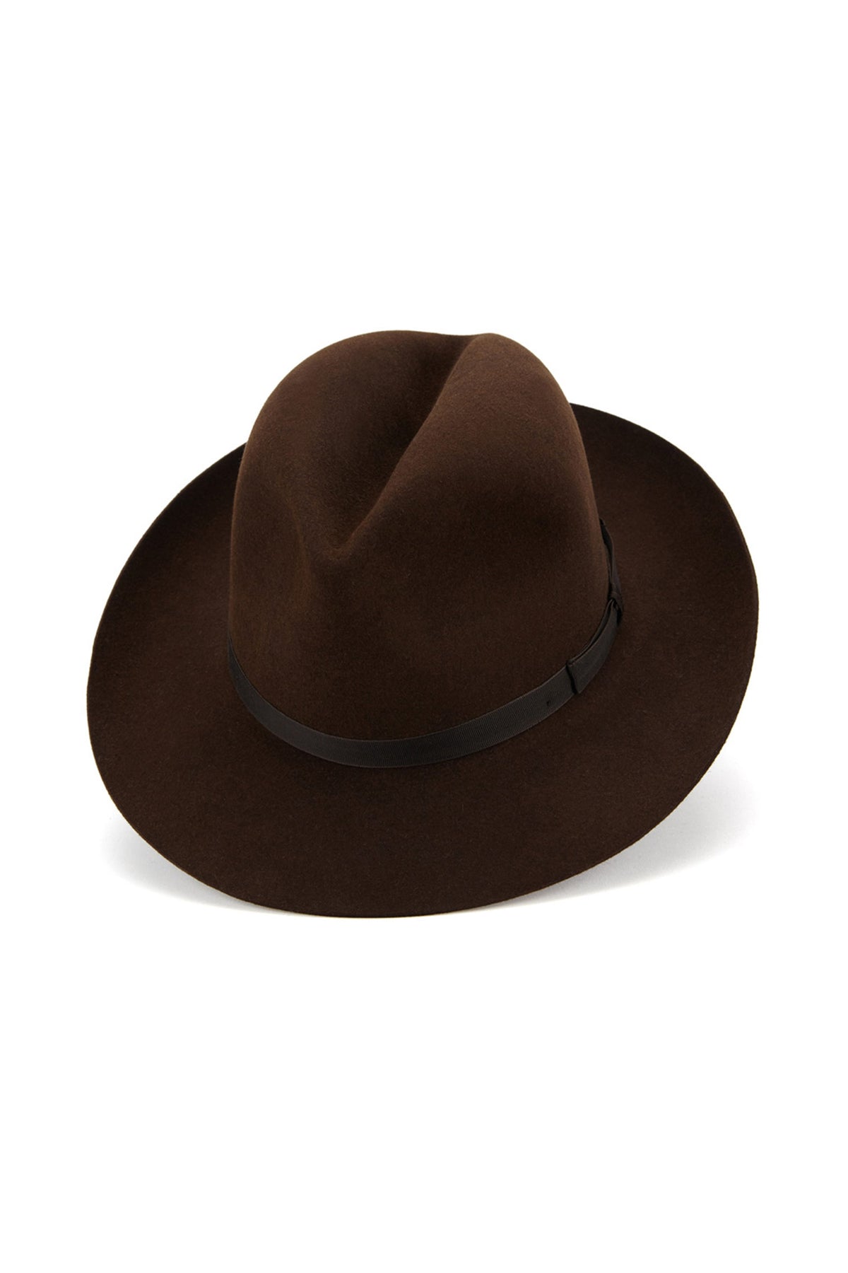 BROWN RABBIT FUR FELT FEDORA HAT WITH A BROWN NARROW GROSGRAIN BAND