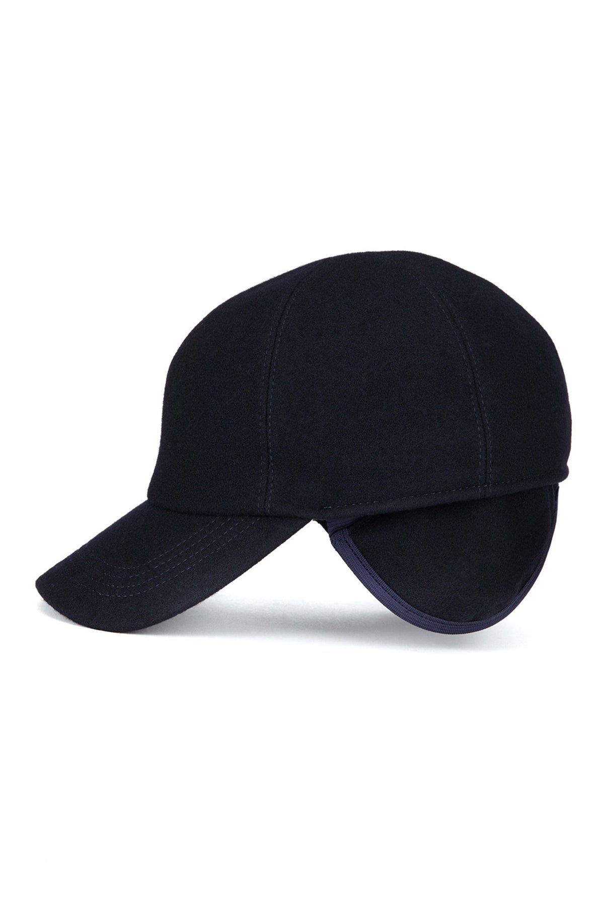 NAVY WOOL BASEBALL CAP WITH INTERNAL EARFLAPS
