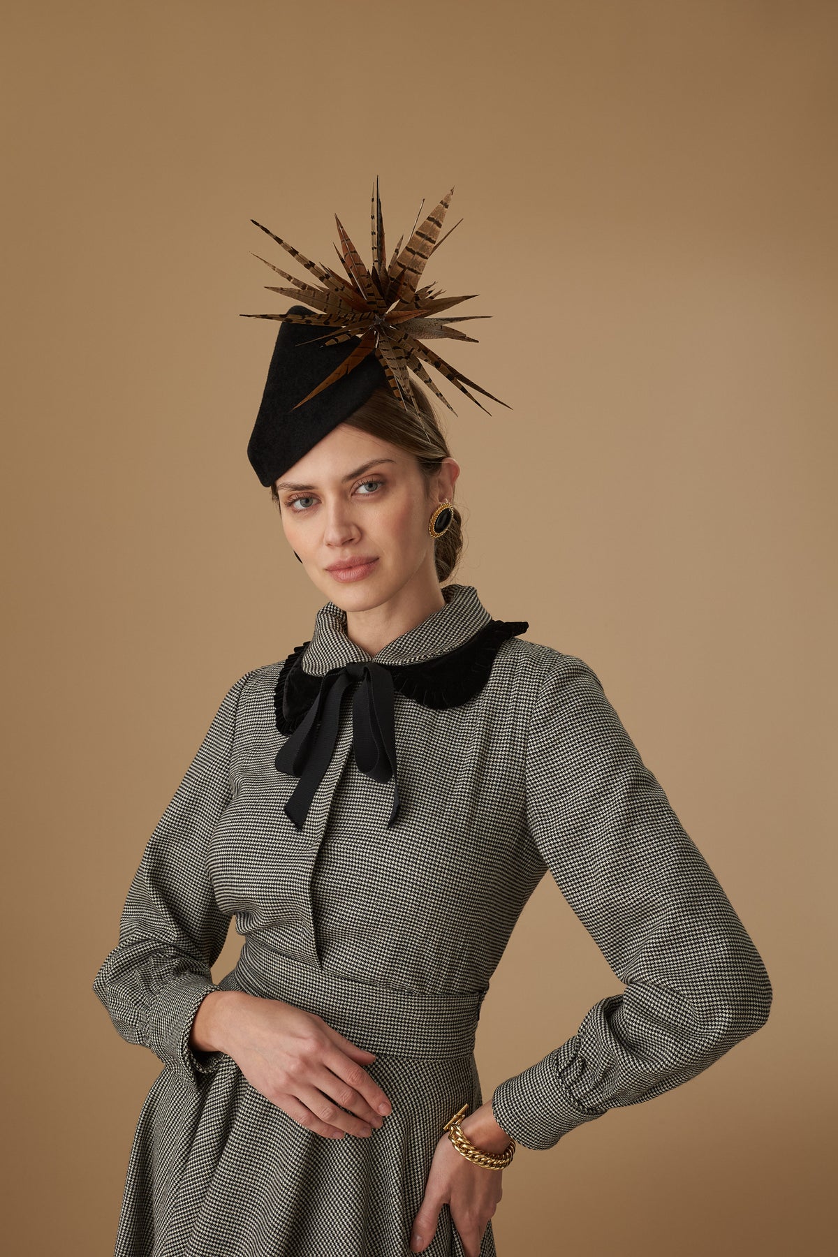 Black Couture Velour Fur Felt Percher Hat With pheasant feathers - Lock & Co. Hatters London UK
            