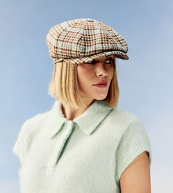 BROWN & BLUE WOOL WHITEBRIDGE FULL SHAPE BAKERBOY CAP