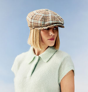 BROWN & BLUE WOOL WHITEBRIDGE FULL SHAPE BAKERBOY CAP