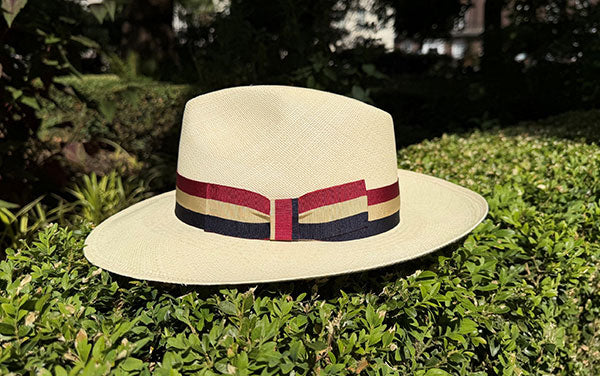 WIDE-BRIMMED PANAMA HAT WITH LOCK HOUSE-COLOURS FINE GROSGRAIN RIBBON AND BOW
