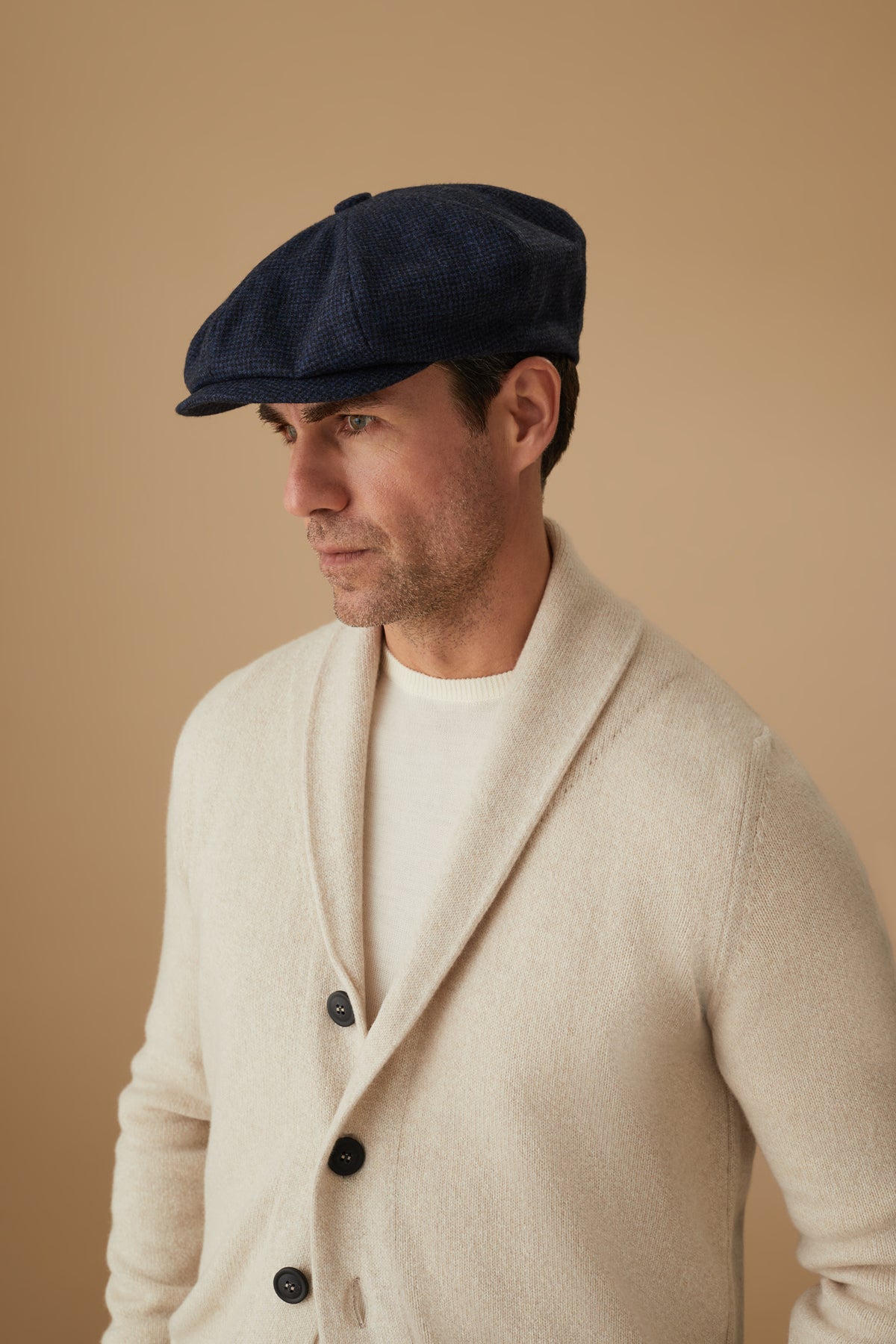 The Arden Bakerboy Cap In Navy Wool Mini Check - Lock & Co. Hatters London UK
            