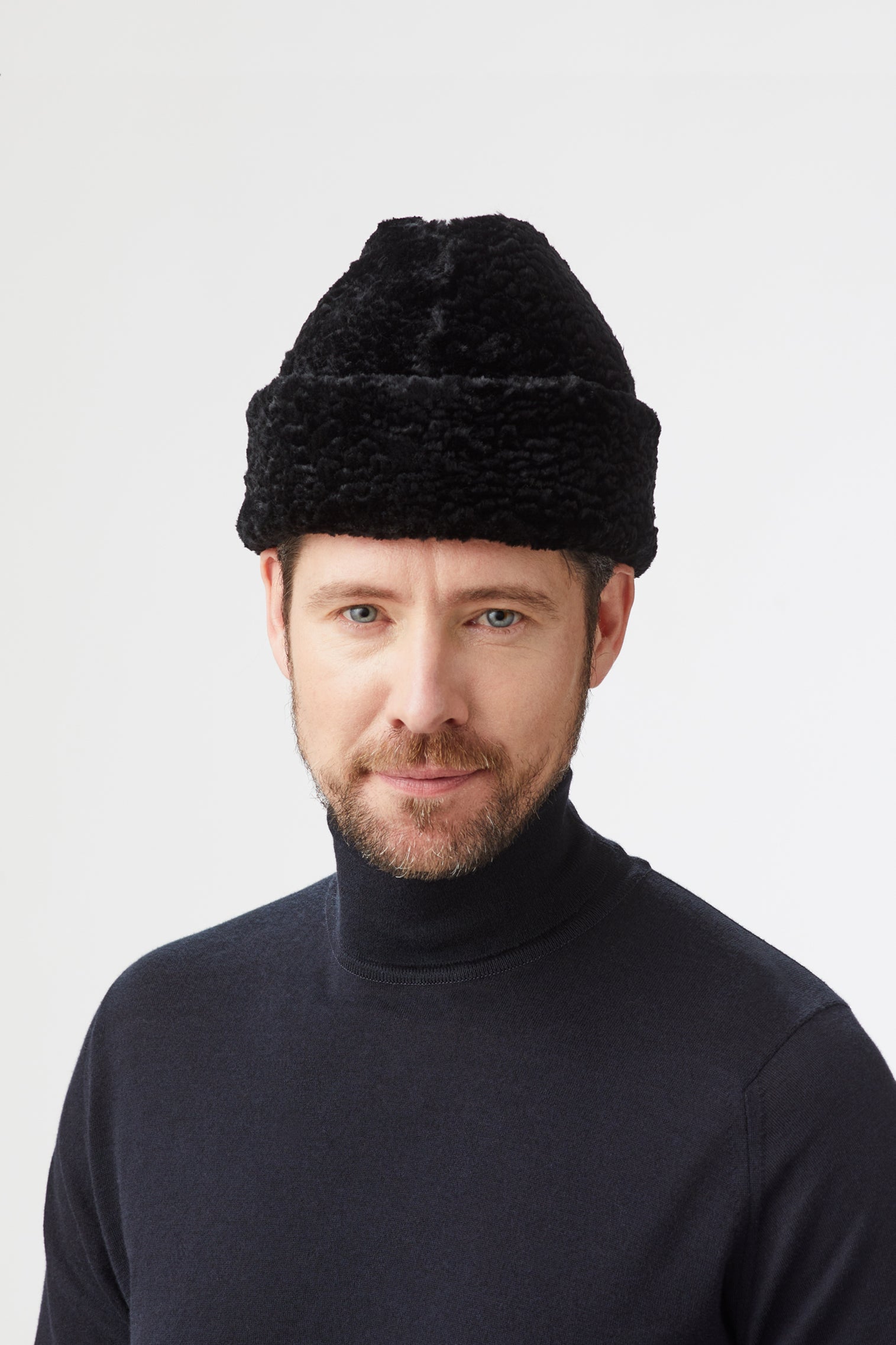 BLACK FAUX FUR  KARAKUL HAT WITH INTERNAL EAR FLAPS