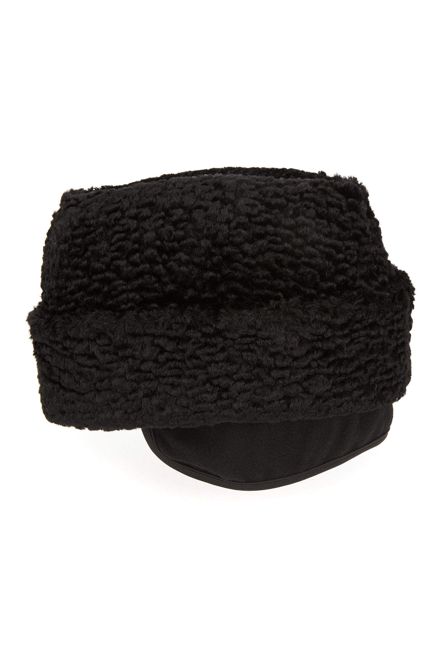 BLACK FAUX FUR  KARAKUL HAT WITH INTERNAL EAR FLAPS