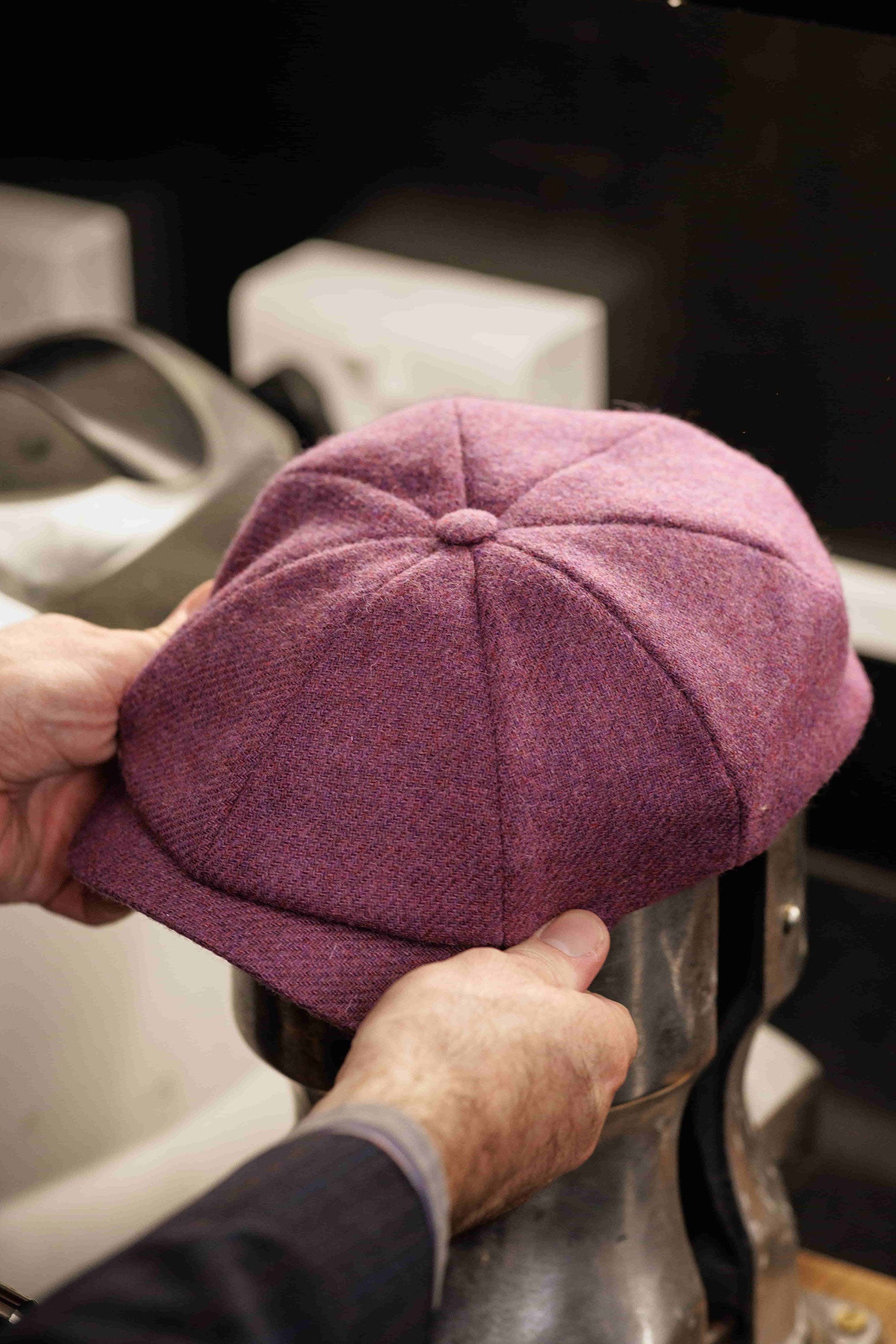 Alfie Boe and Lock & Co. Hatters purple newsboy wool cap.