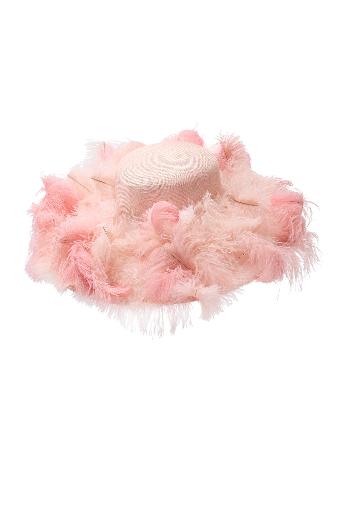 Pink sinamay wide brim hat with pink ostrich feathers - Lock & Co. Hatters London UK
            