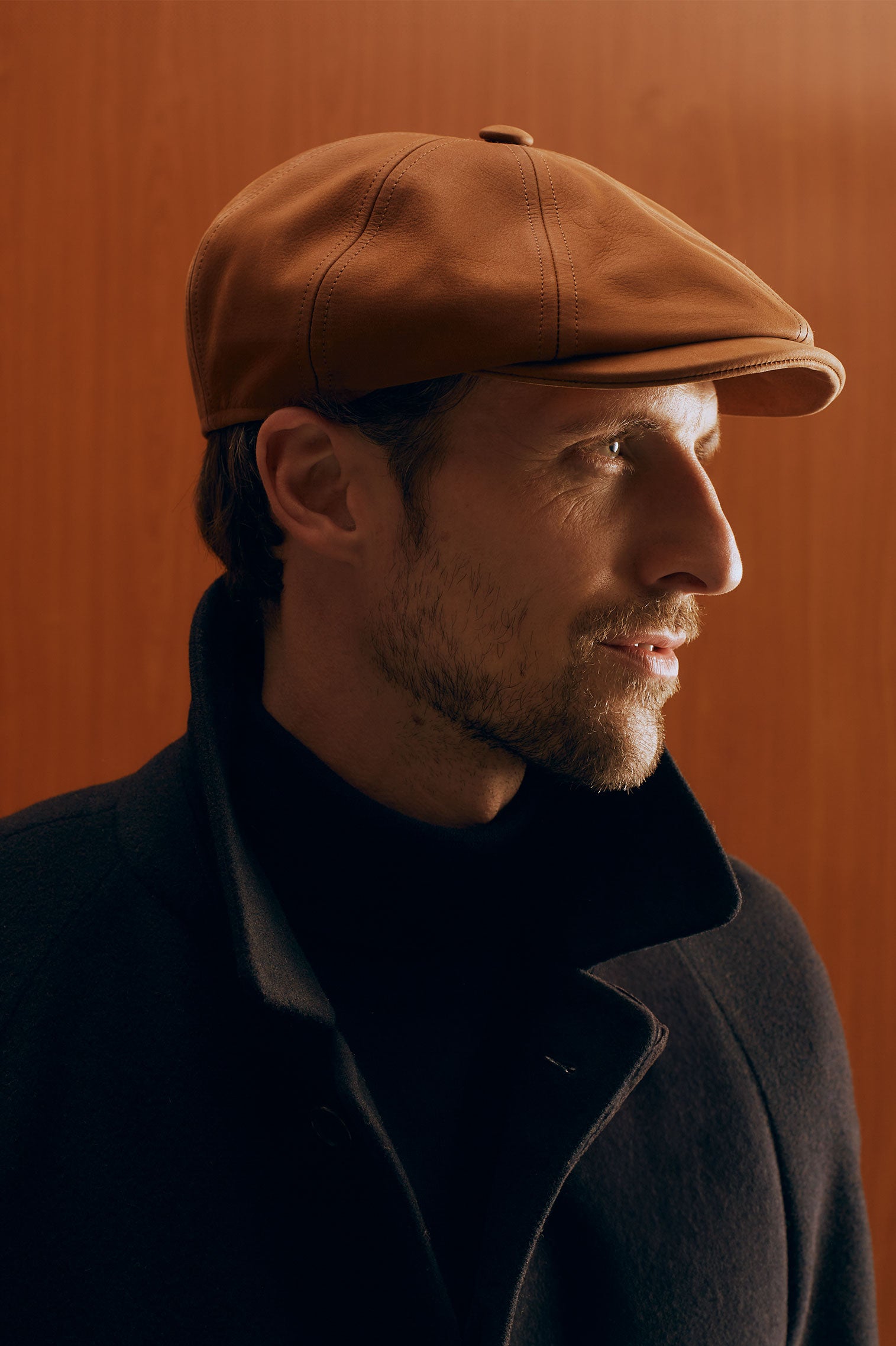Austin Tan Leather Bakerboy Cap - Main Image