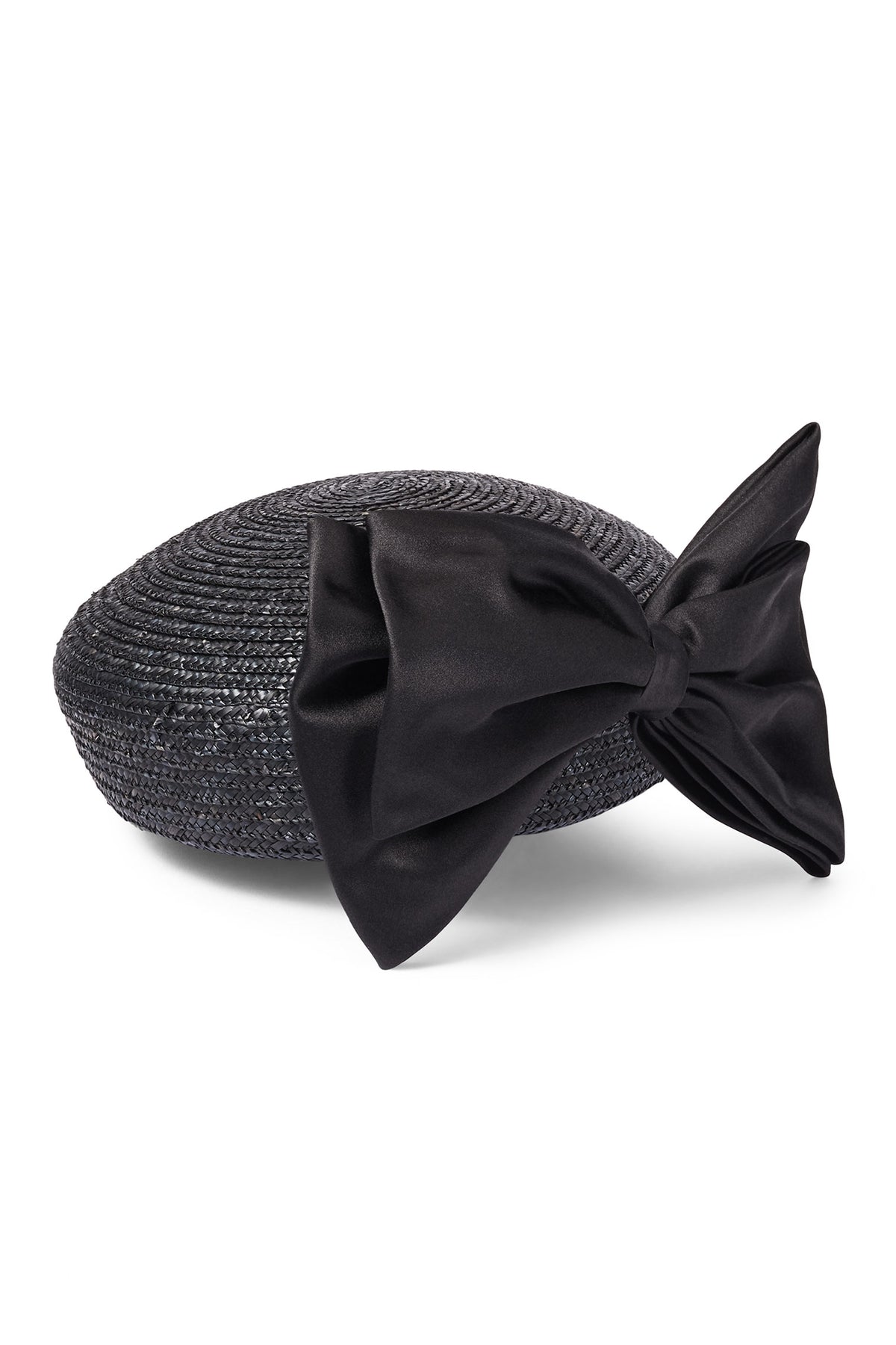 BLACK PEDAL STRAW BRAID COUTURE PILLBOX/BERET HAT WITH A BLACK DUCHESS SATIN BOW - Lock & Co. Hatters London UK
            