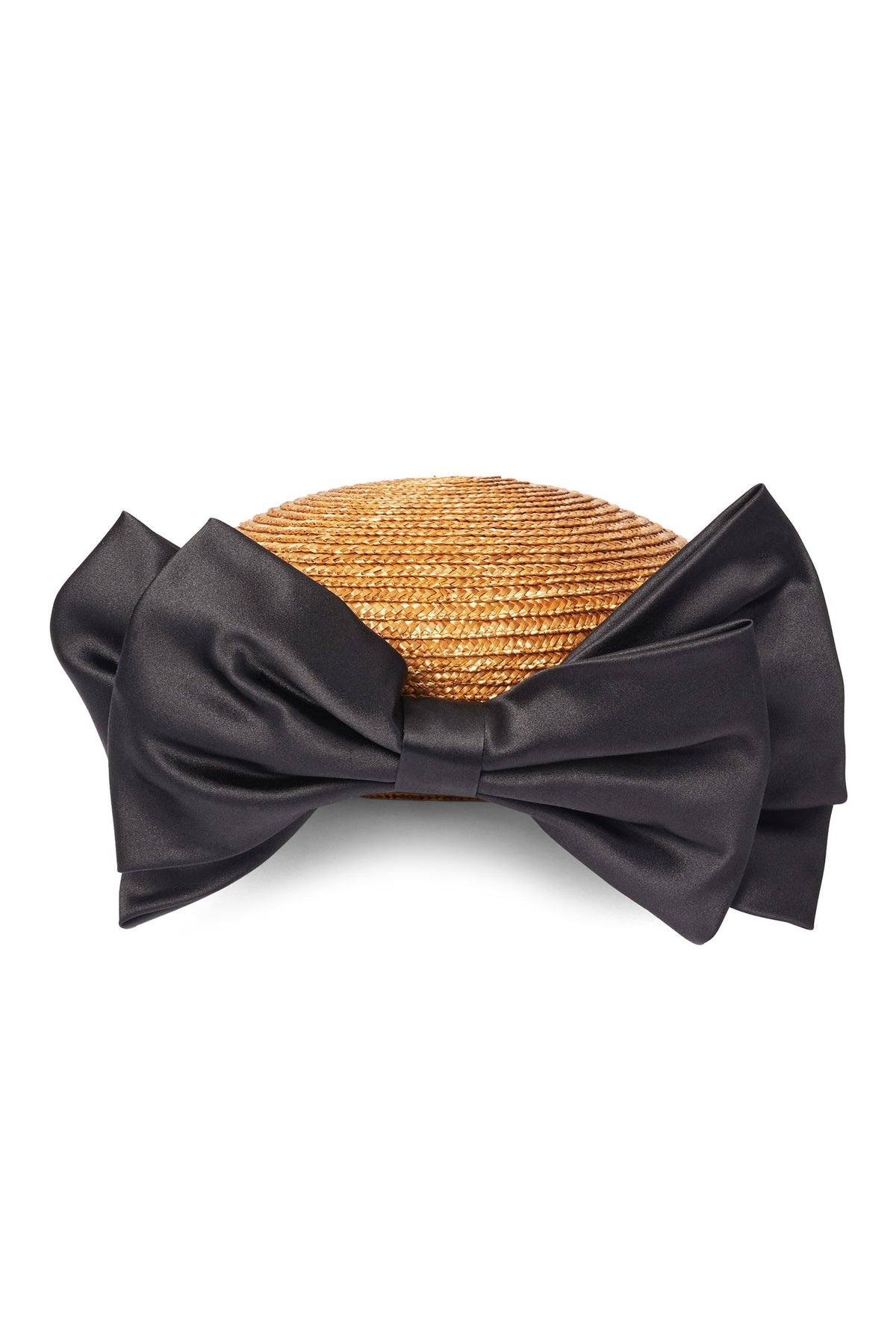 TOBACCO-COLOURED PEDAL STRAW BRAID COUTURE PILLBOX/BERET HAT WITH A BLACK DUCHESS SATIN BOW - Lock & Co. Hatters London UK
            
