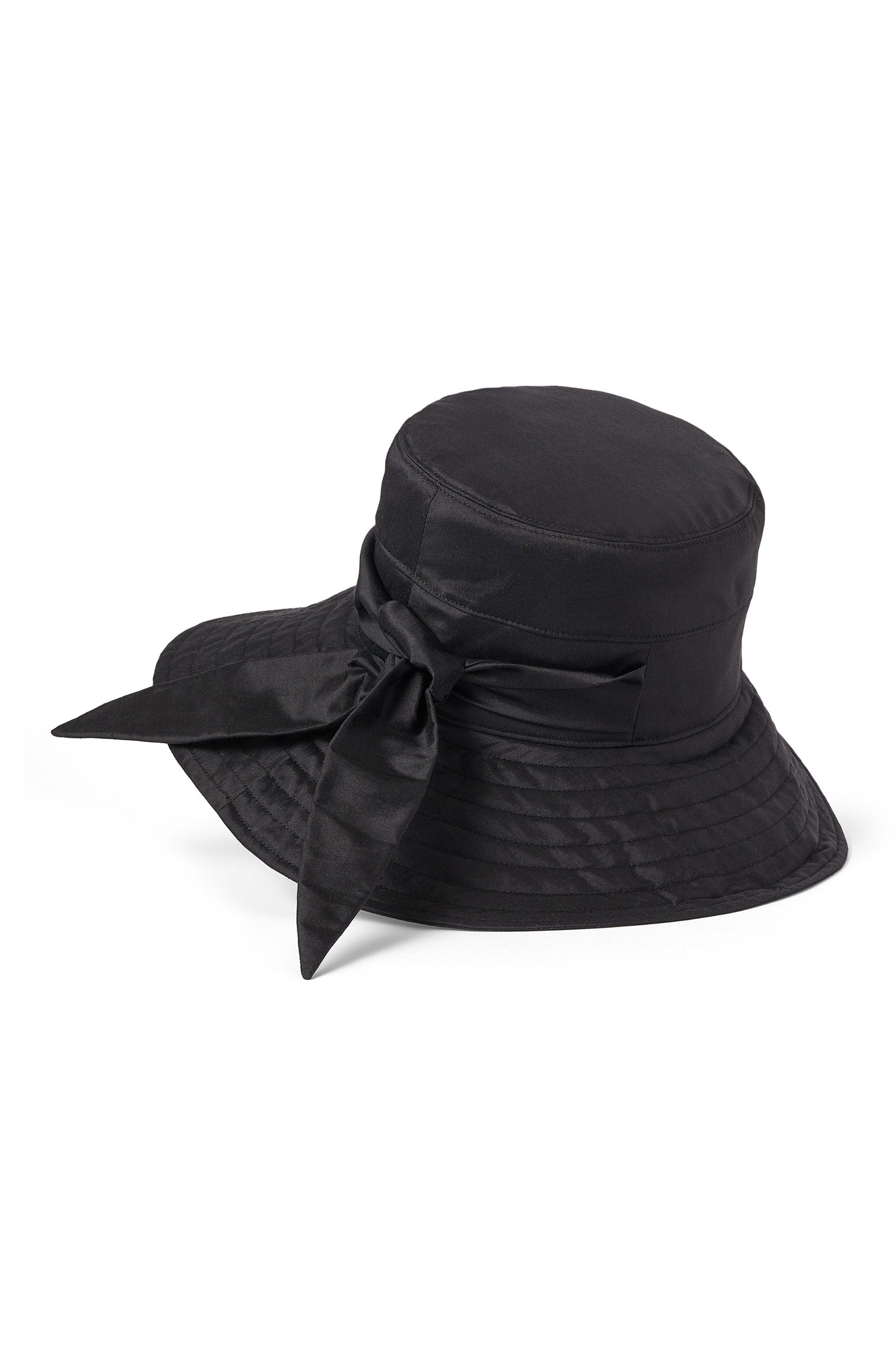BLACK SILK SUN HAT WITH BACK TIES