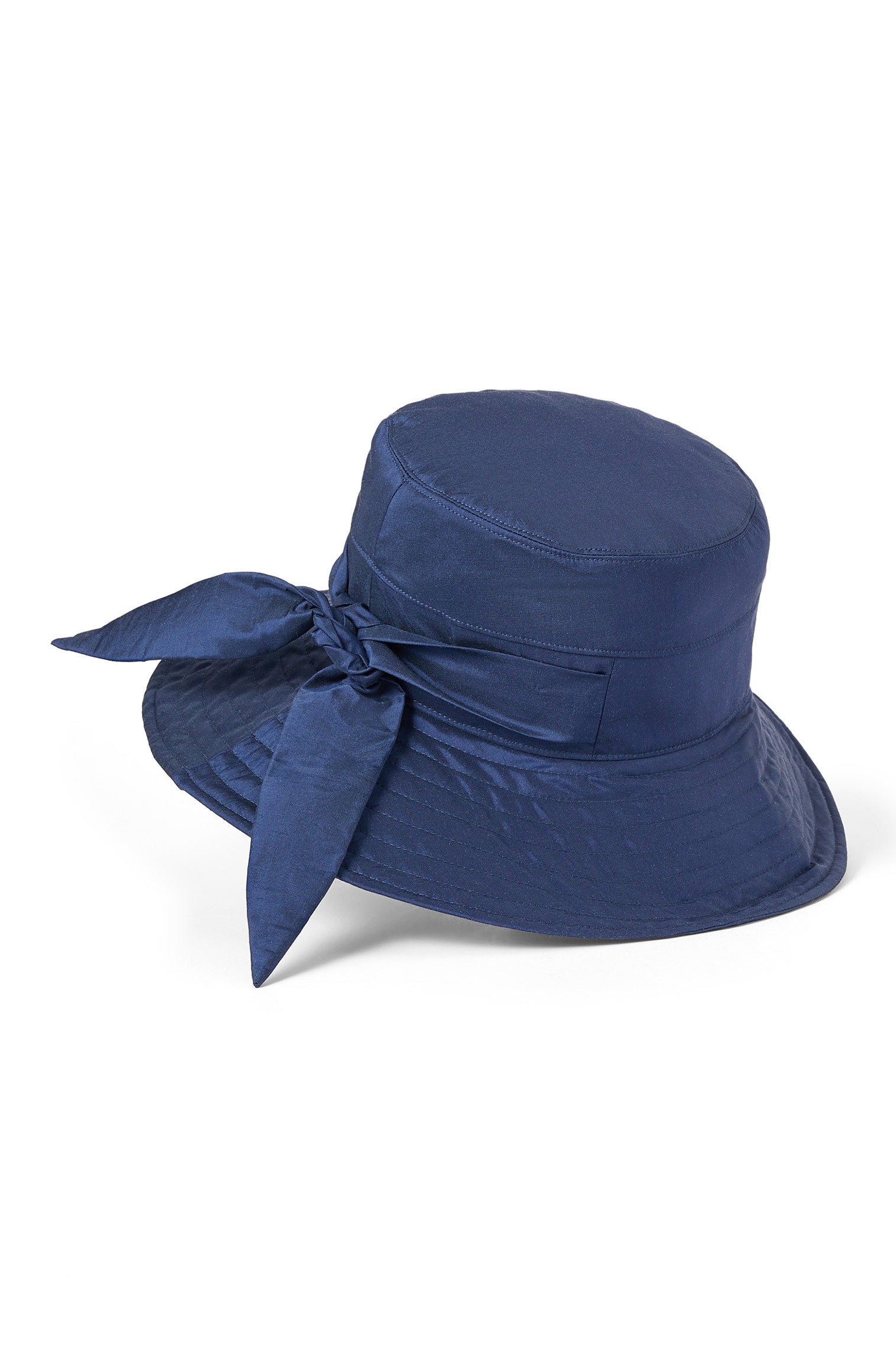 NAVY SILK SUN HAT WITH BACK TIES