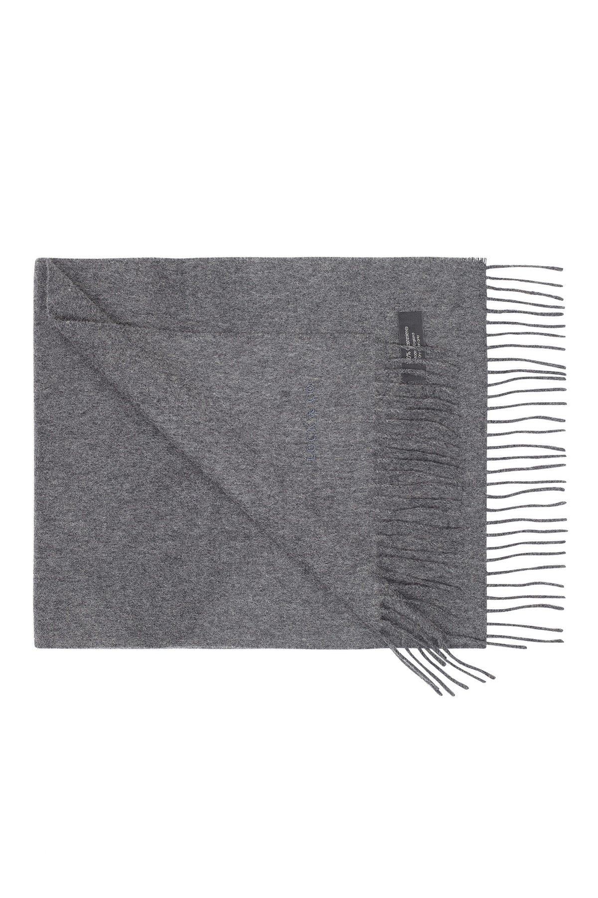 UNISEX GREY CASHMERE SCARF WITH FRINGED EDGING - Lock & Co. Hatters London UK
            