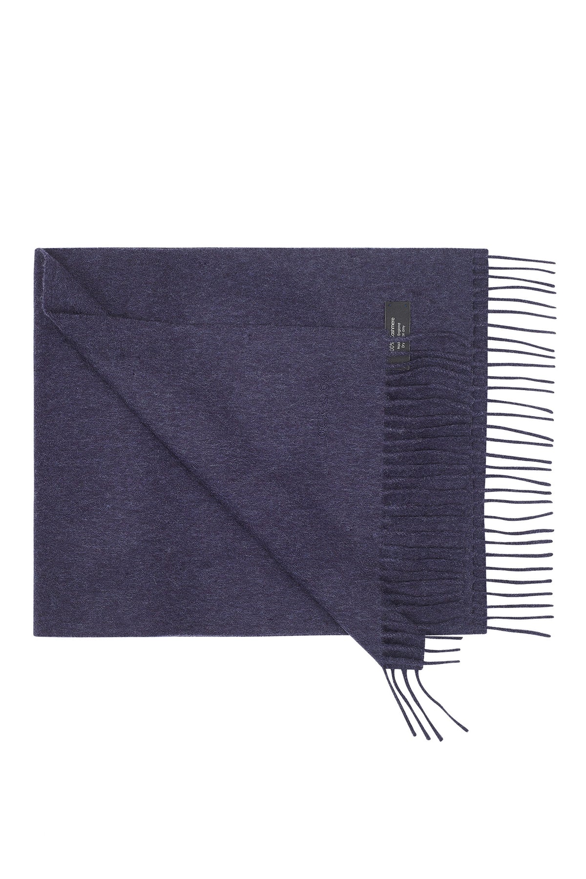 UNISEX NAVY CASHMERE SCARF WITH FRINGED EDGING - Lock & Co. Hatters London UK
            
