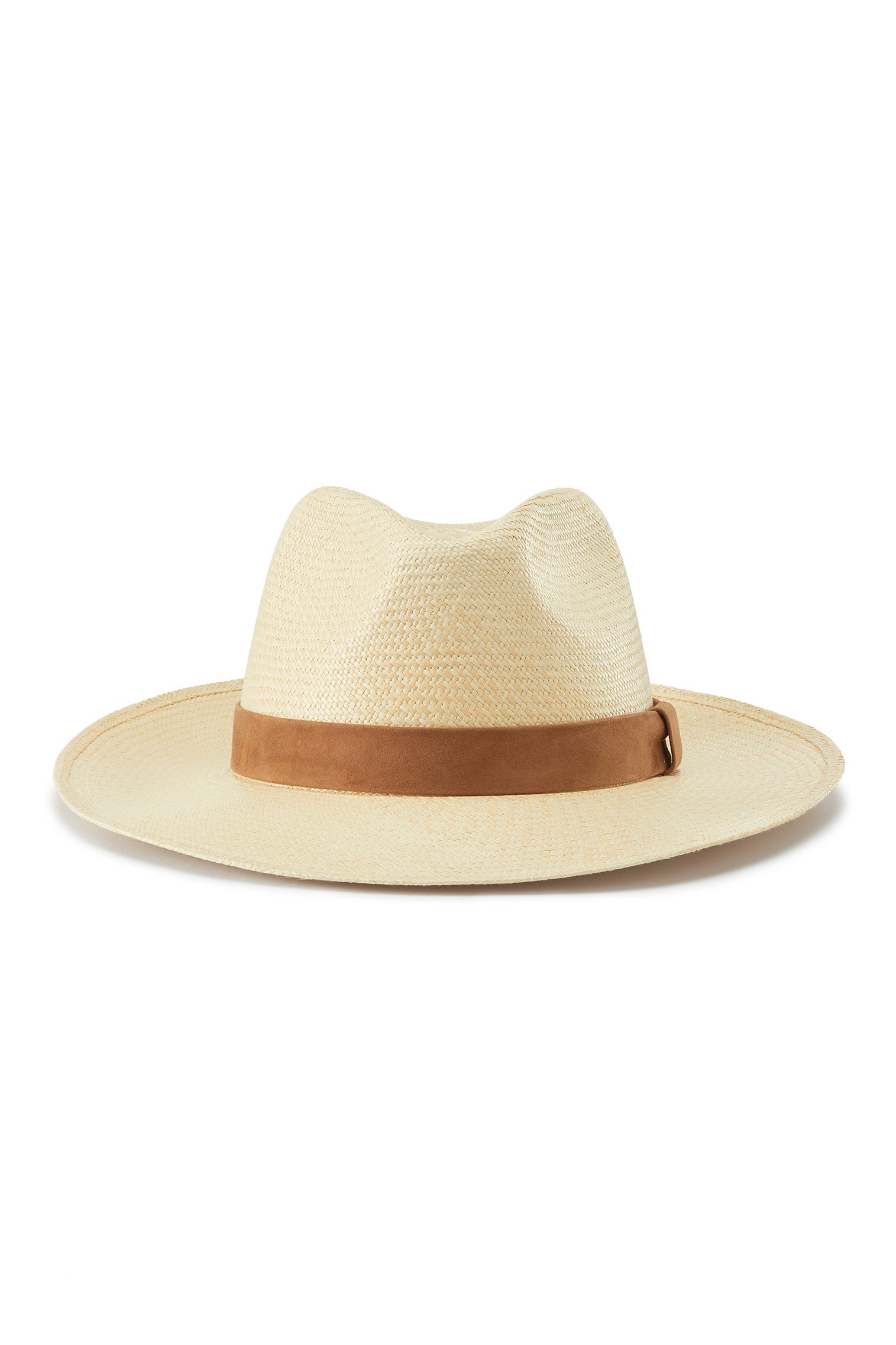 CREAM PANAMA HAT WITH BROWN SUEDE BAND AND BOW