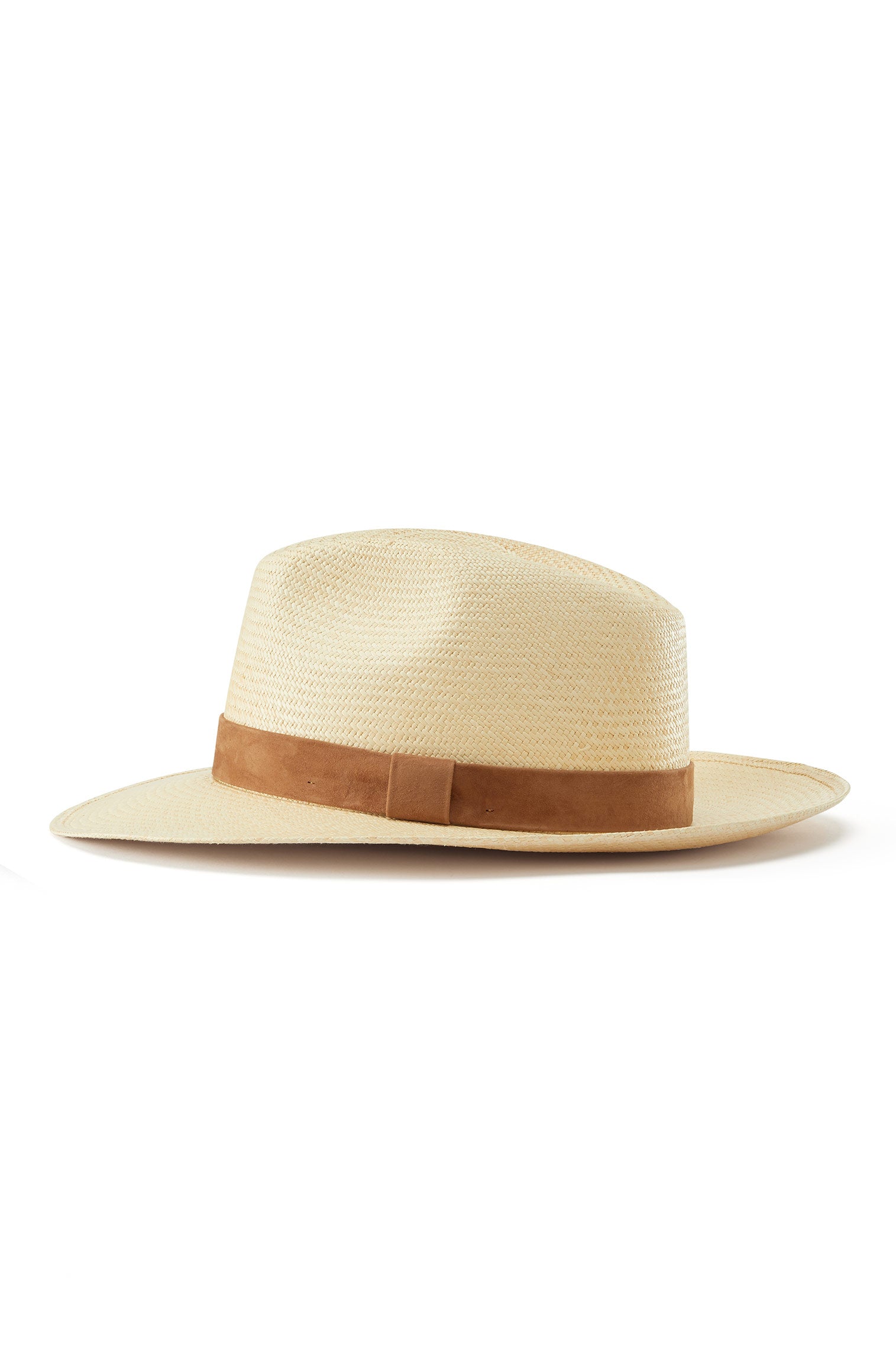 CREAM PANAMA HAT WITH BROWN SUEDE BAND AND BOW